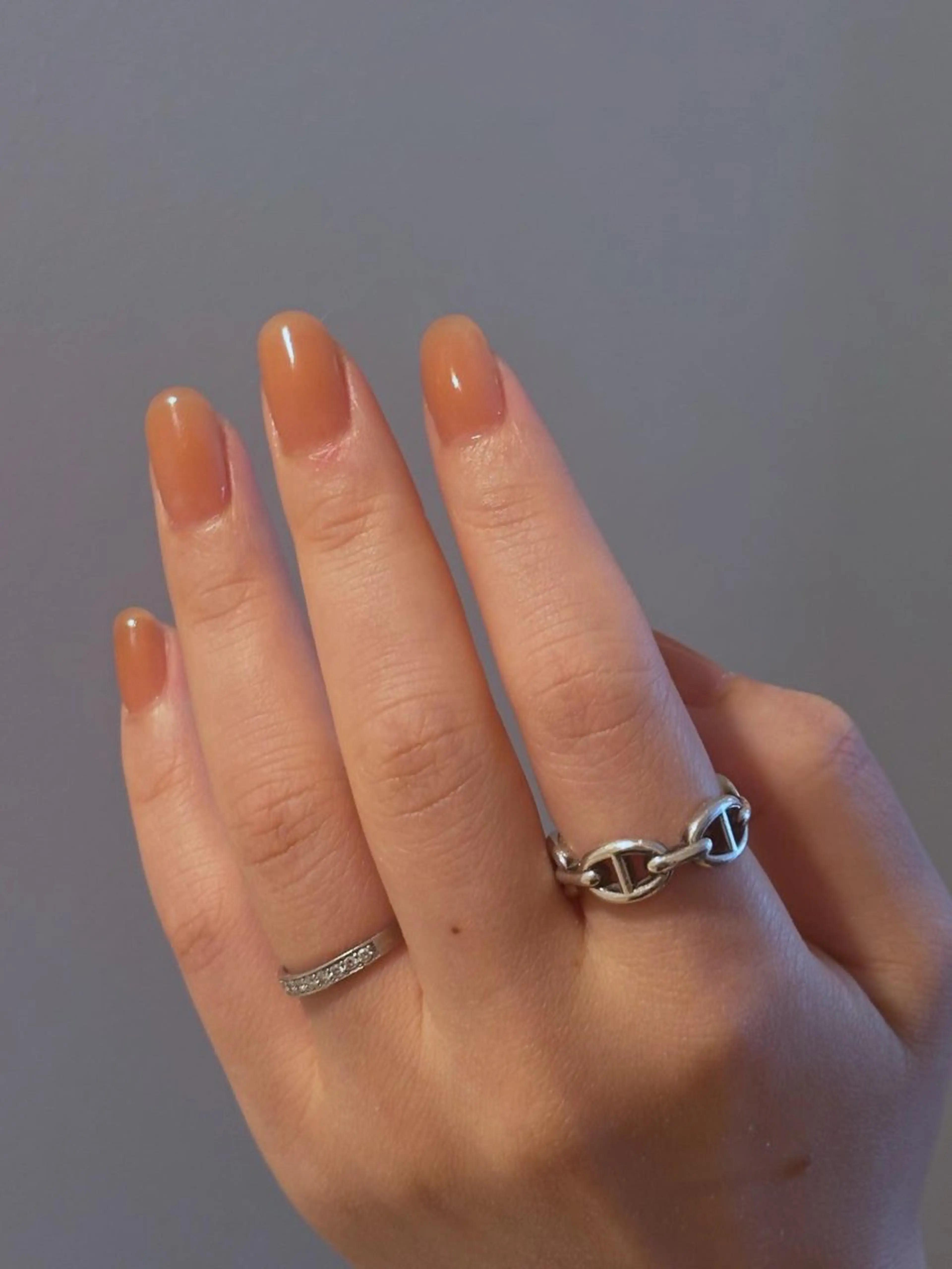 ネイル ワンカラーネイル オレンジ ピンク ハンドネイル Elio所属・Elio 国泰寺のネイルデザイン