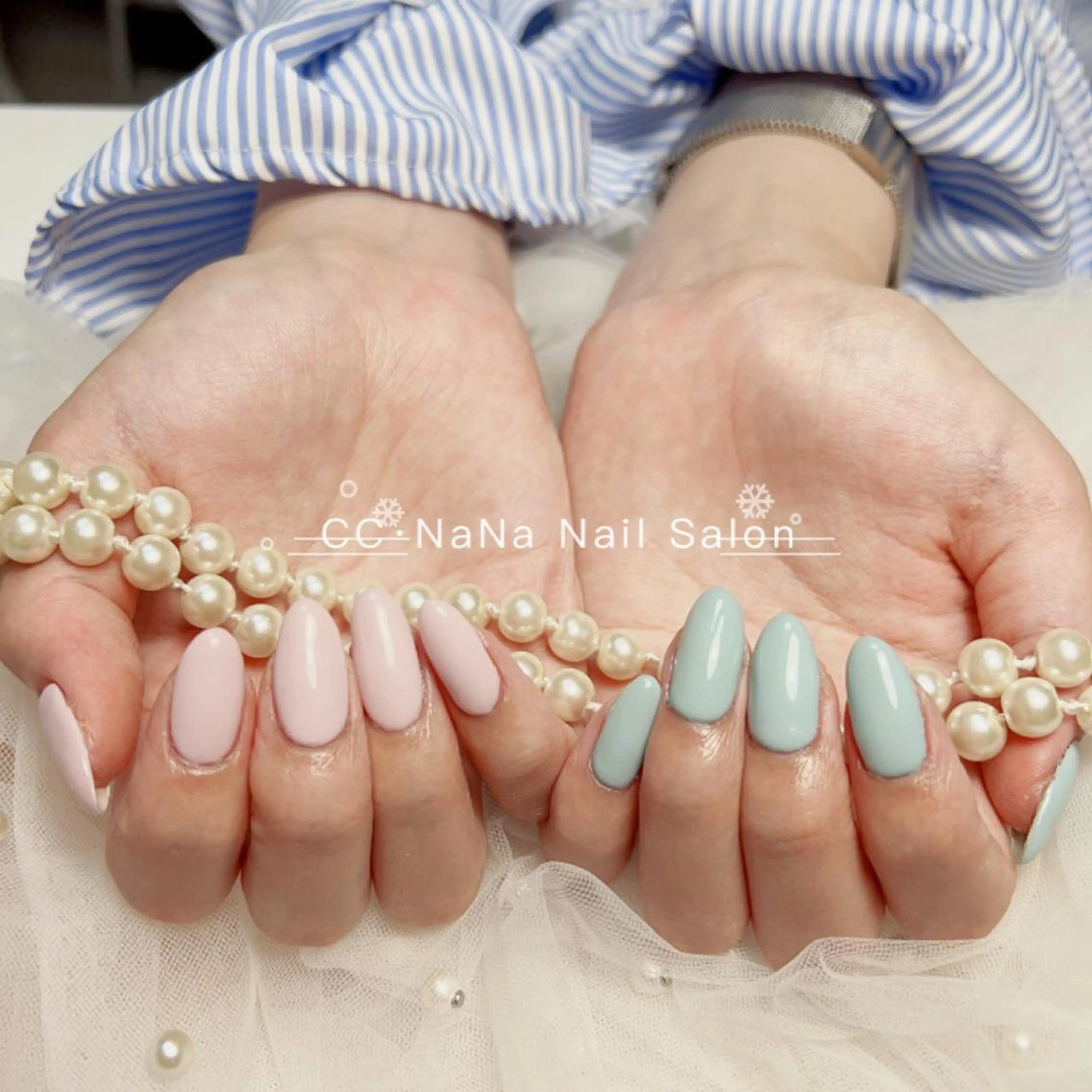 ネイル アートネイル チークネイル 長さ出し フラッシュネイル フレンチネイル ハンドネイル 💎CC・NaNa 韓国風ネイル🌙Cのネイルデザイン