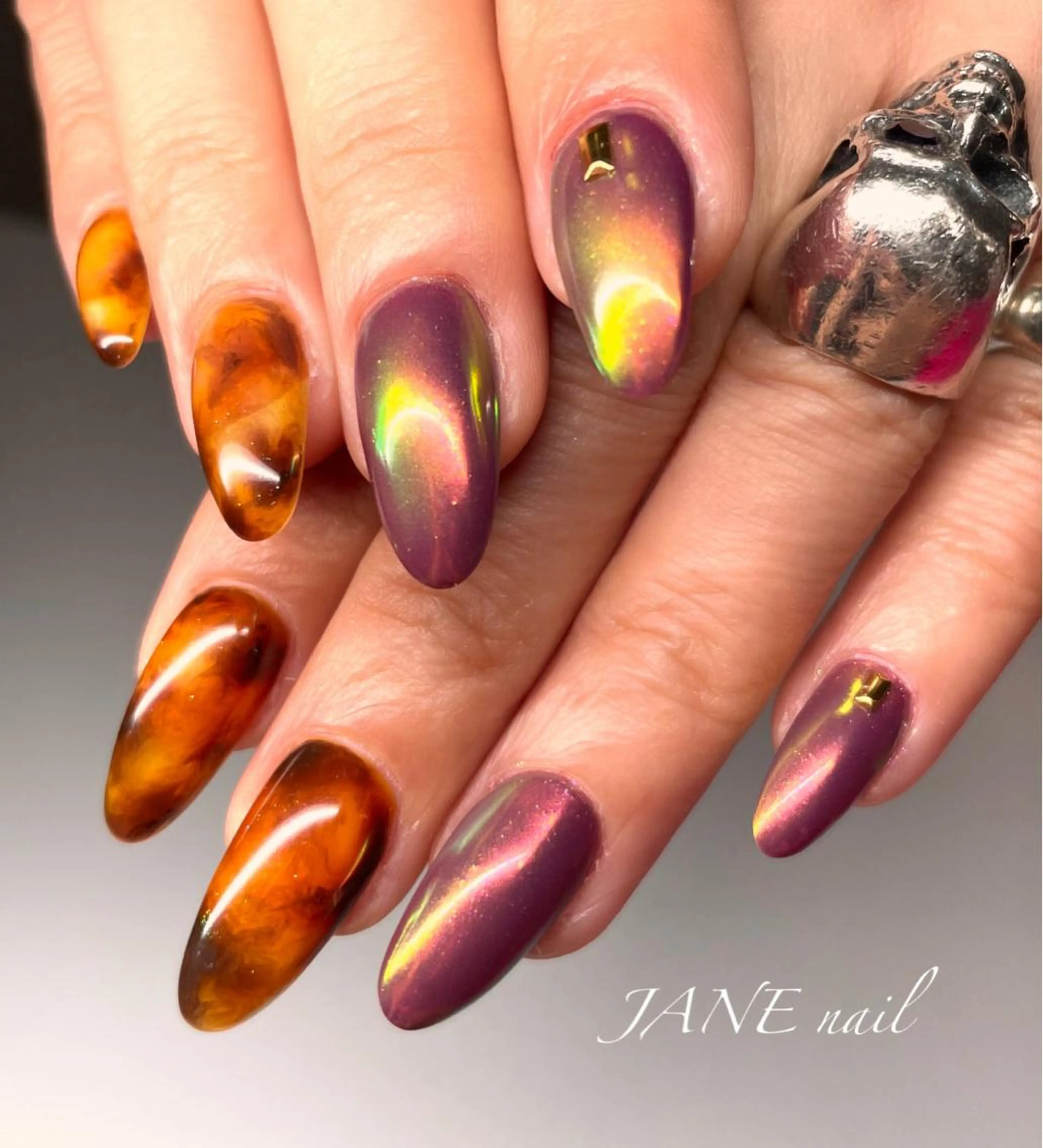 ネイル べっ甲ネイル クリアネイル フットネイル ロングネイル ミラーネイル Nail Salon JANEのネイルデザイン