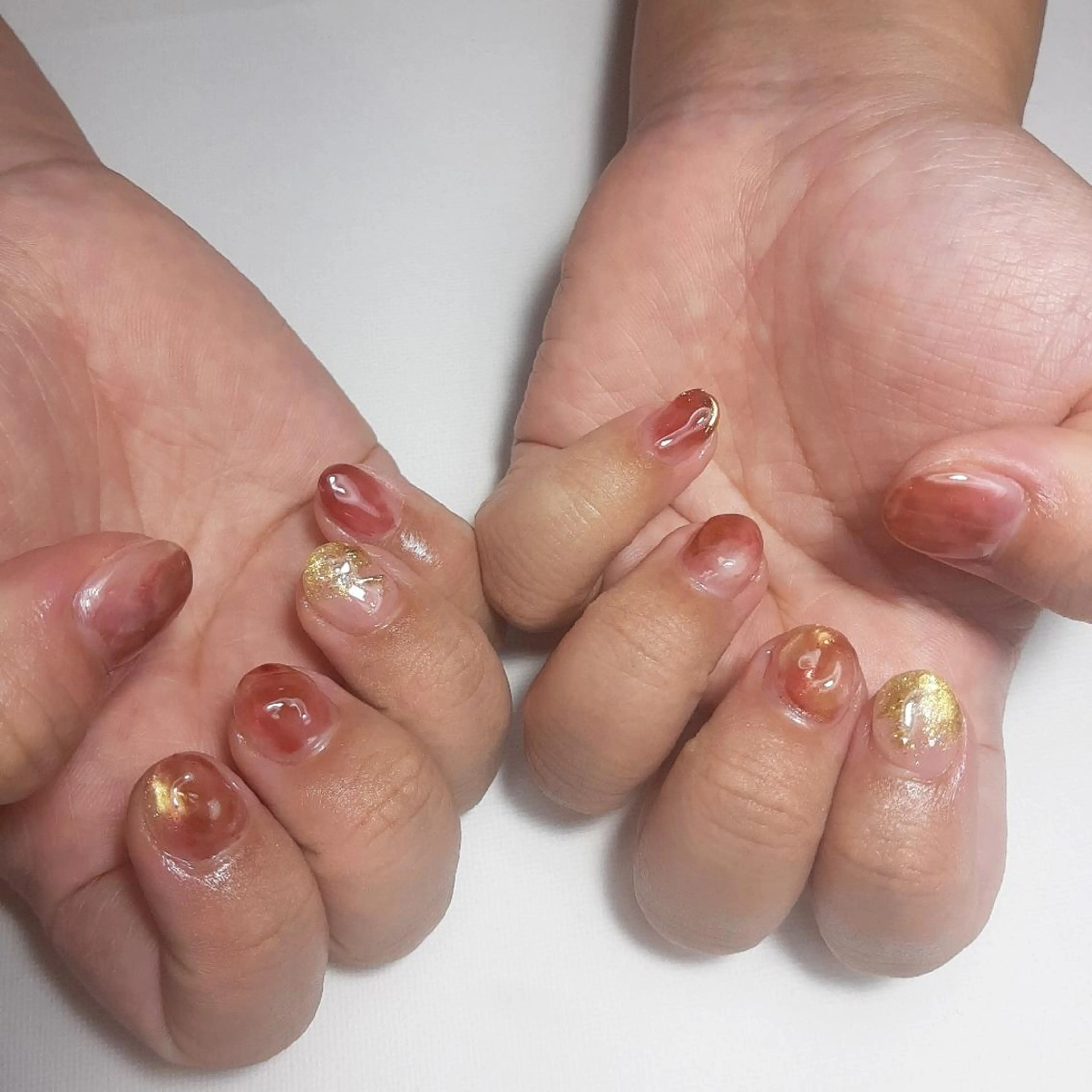 ネイル ブラウン 赤色 owlnail /持込みデザイン専門のネイルデザイン