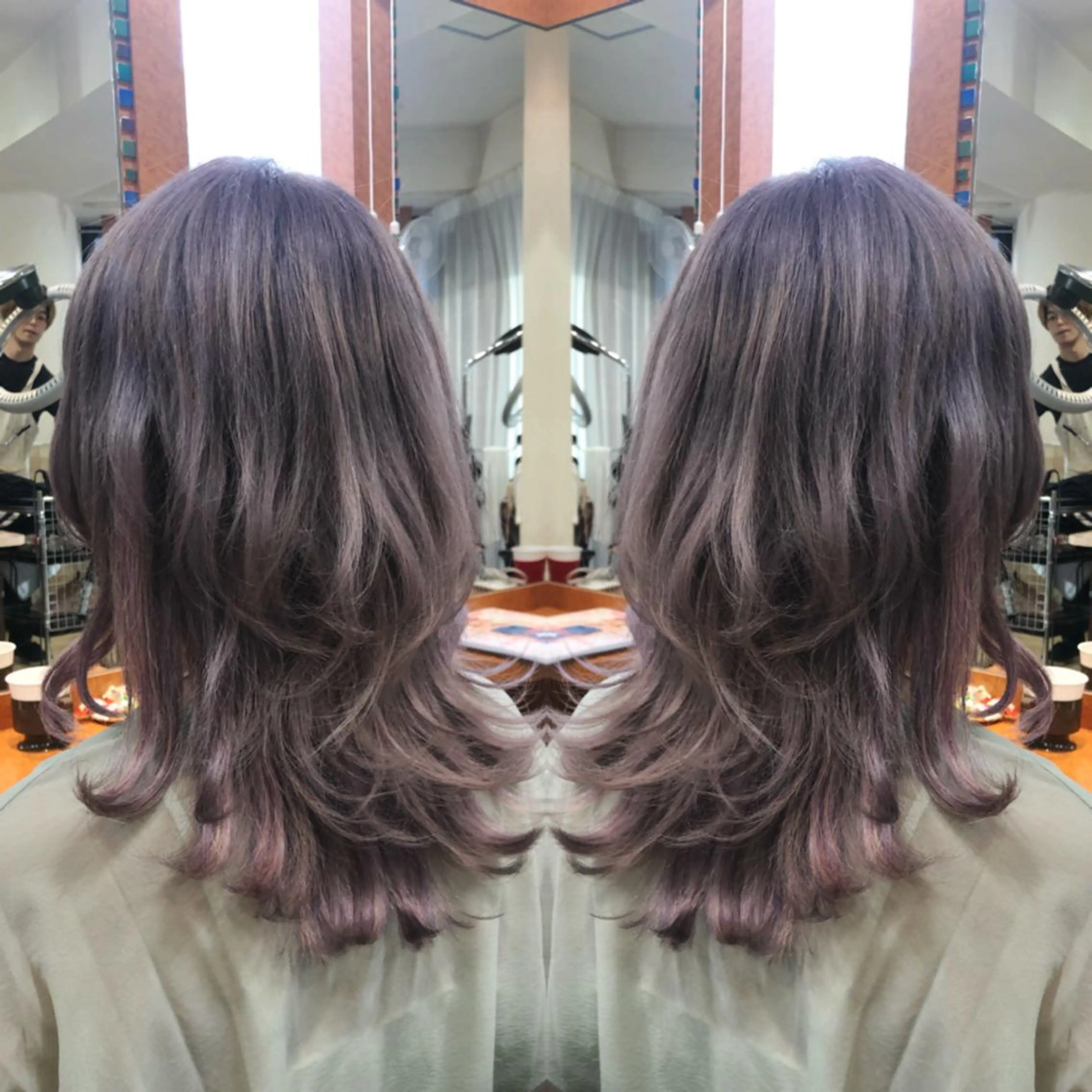 ミディアム カラー カット エクステ ヘアセット 韓国ヘア🤍髪質改善 🇰🇷AKANEのヘアスタイル