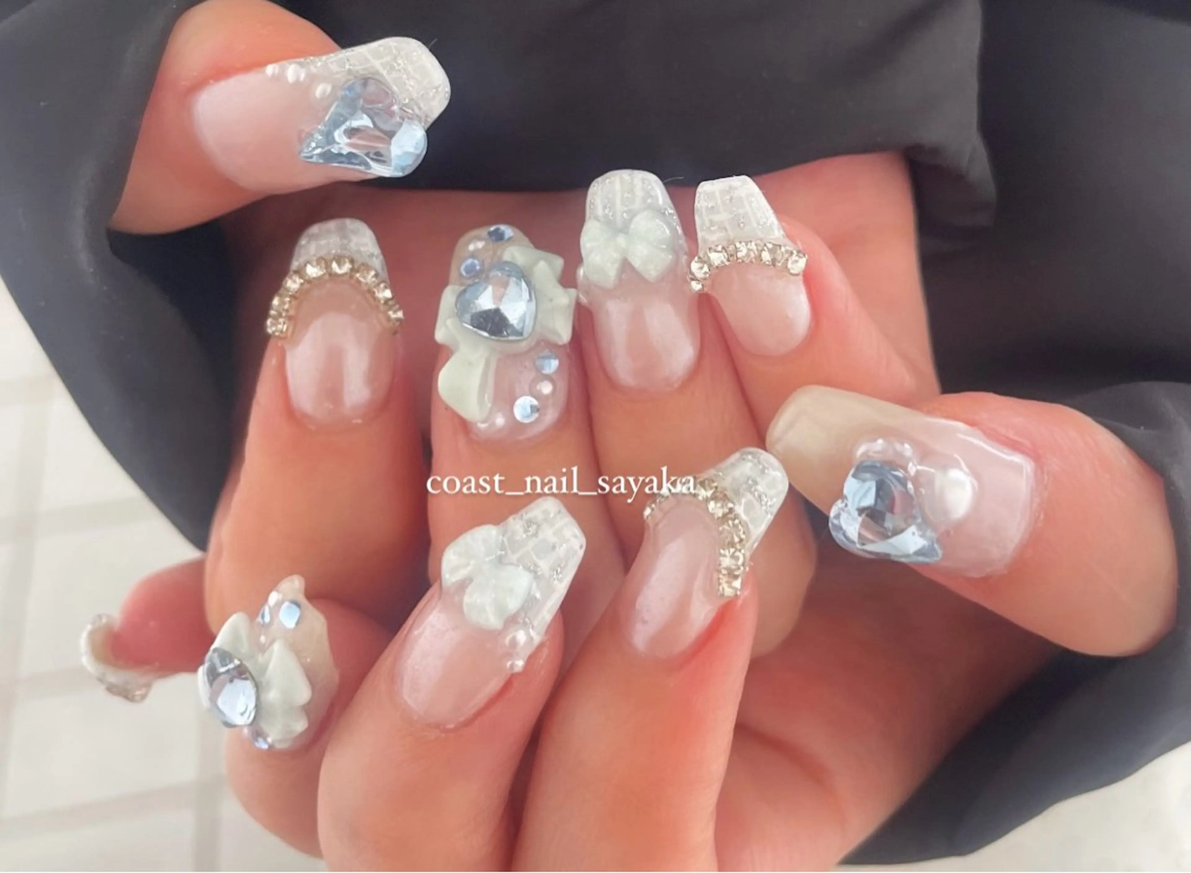 ネイル ハート 水色 持ち込み ハンドネイル HOSHI ⭐️辻堂 /藤沢ガーリーネイルのネイルデザイン