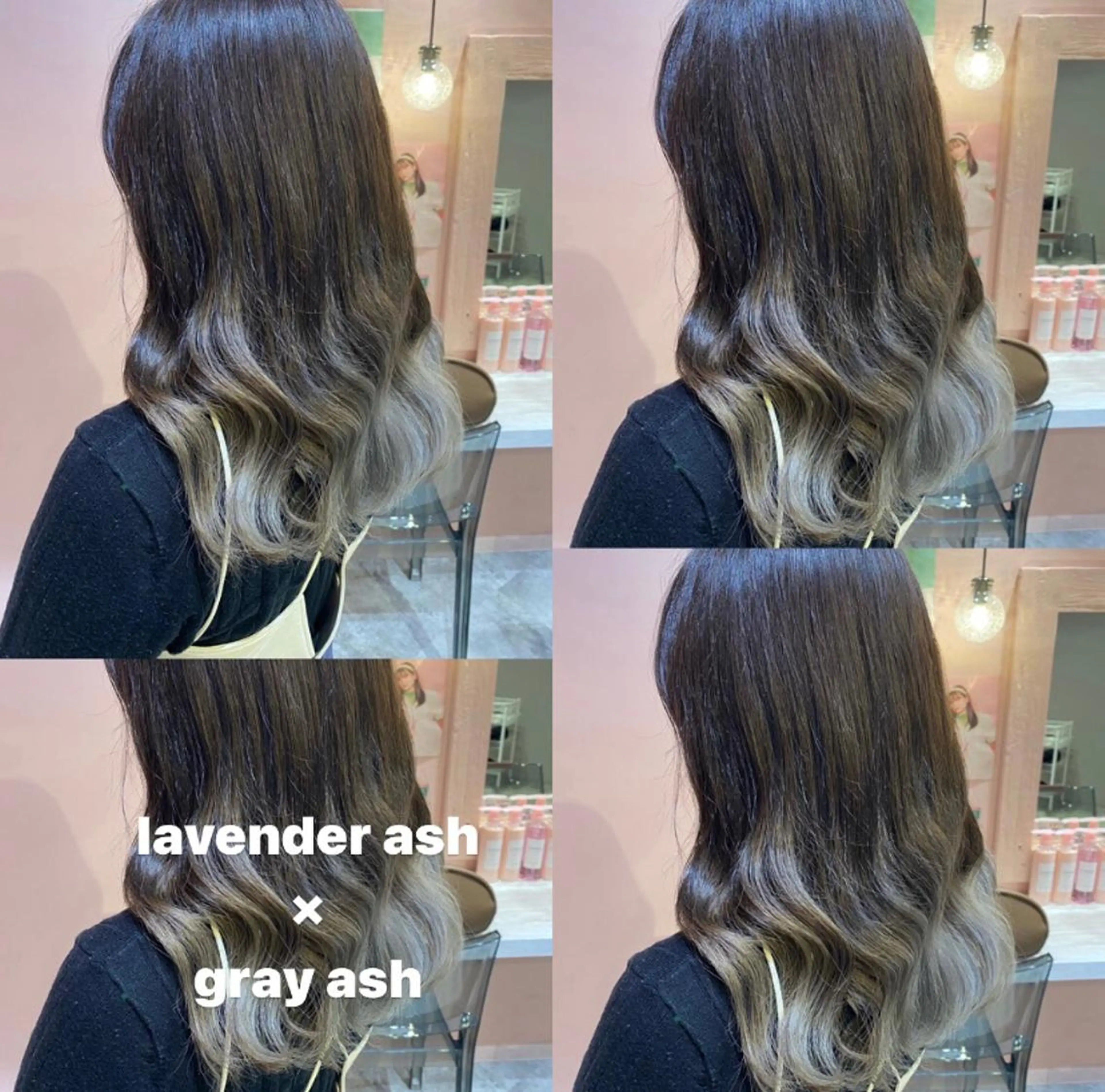 セミロング カラー パーマ ヘアアレンジ お団子ヘア アッシュ ブリーチ グラデーションカラー ラベンダーカラー RIYA❤︎ Aujuaソムリエのヘアスタイル