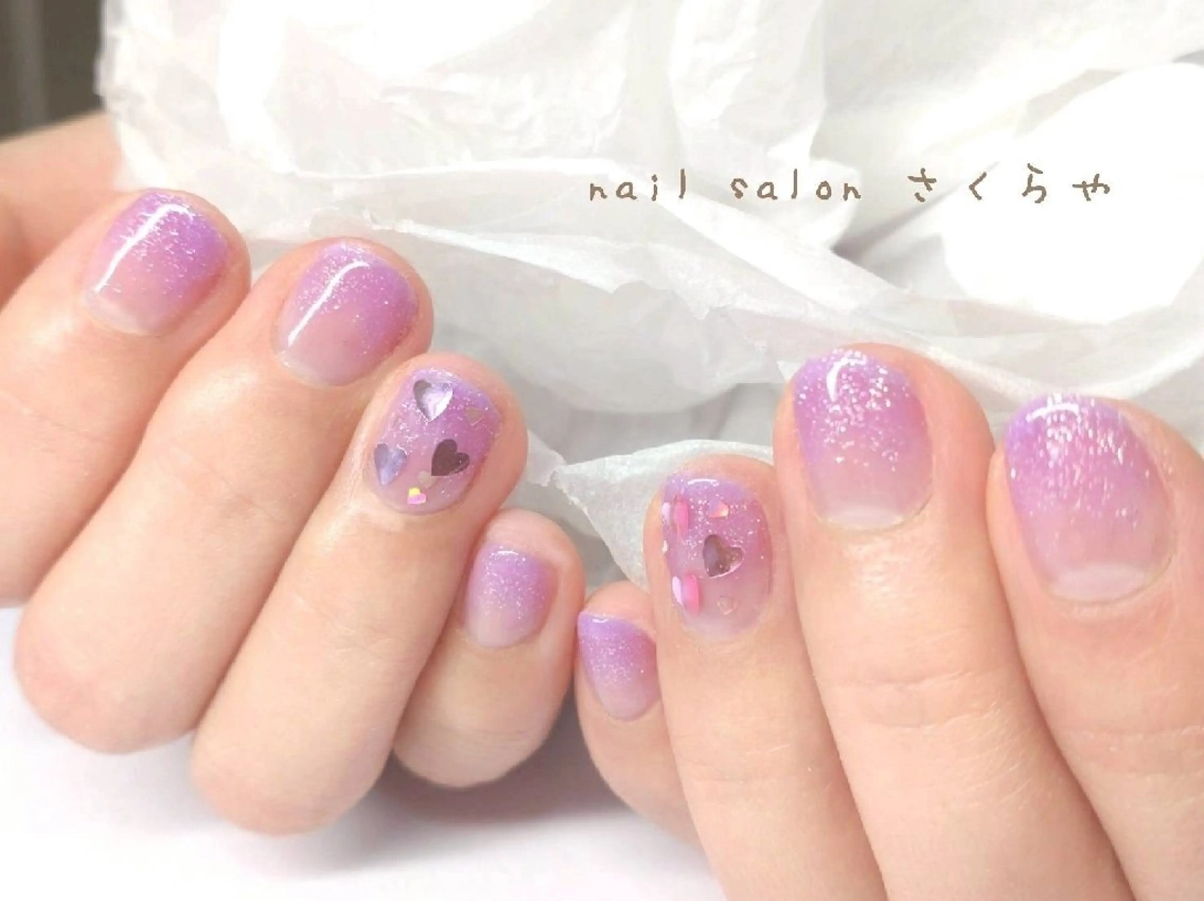 ショート パープルカラー ハンドネイル さくらや❤ パラジェル使用のネイルデザイン