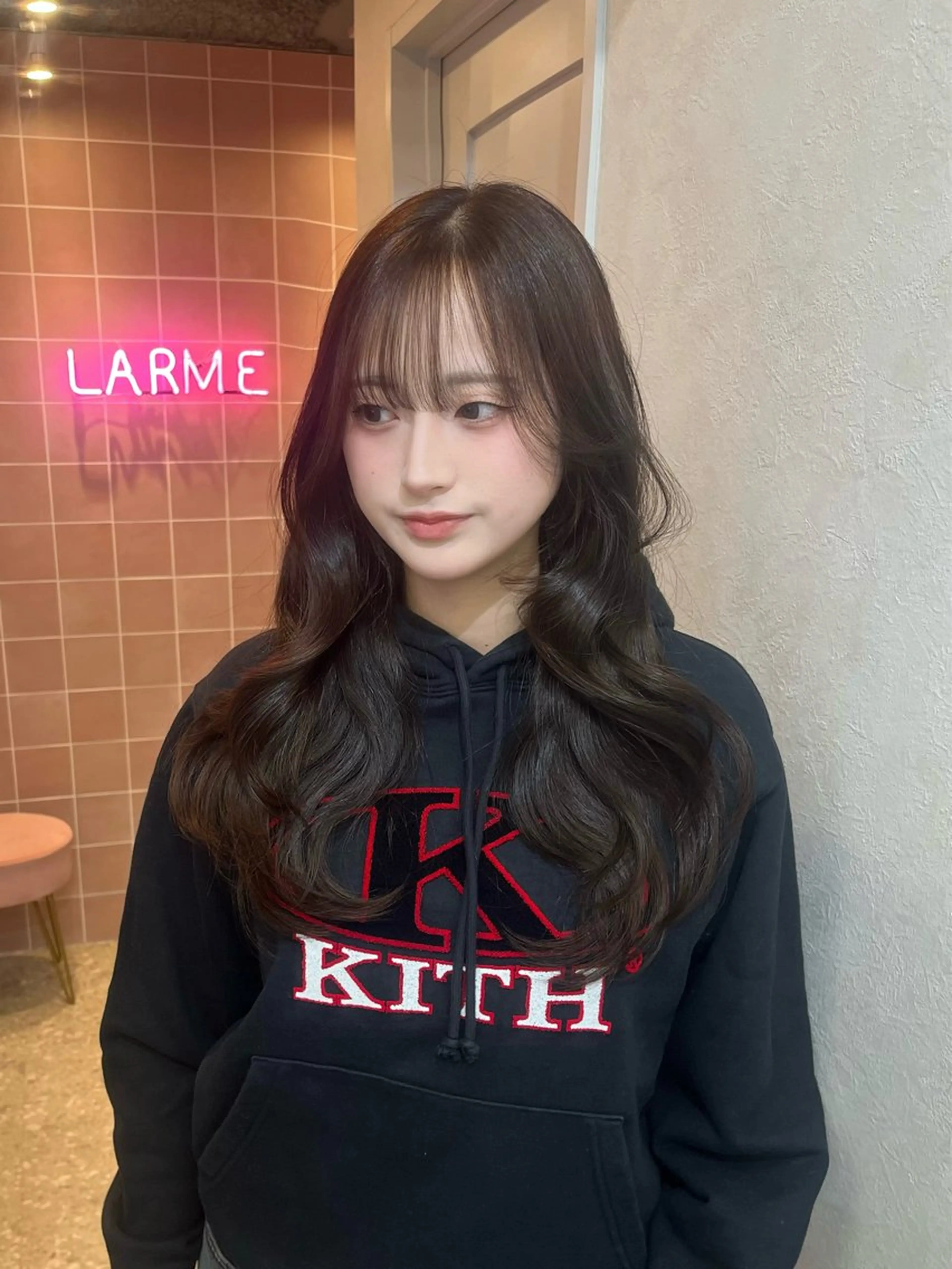 ロング カラー ダークグレー ダークグレージュ グレージュ 顔周りカット レイヤーカット カット ヘアカラー トリートメント 韓国ハッシュカット/ 新宿/髪質改善/岡崎のヘアスタイル