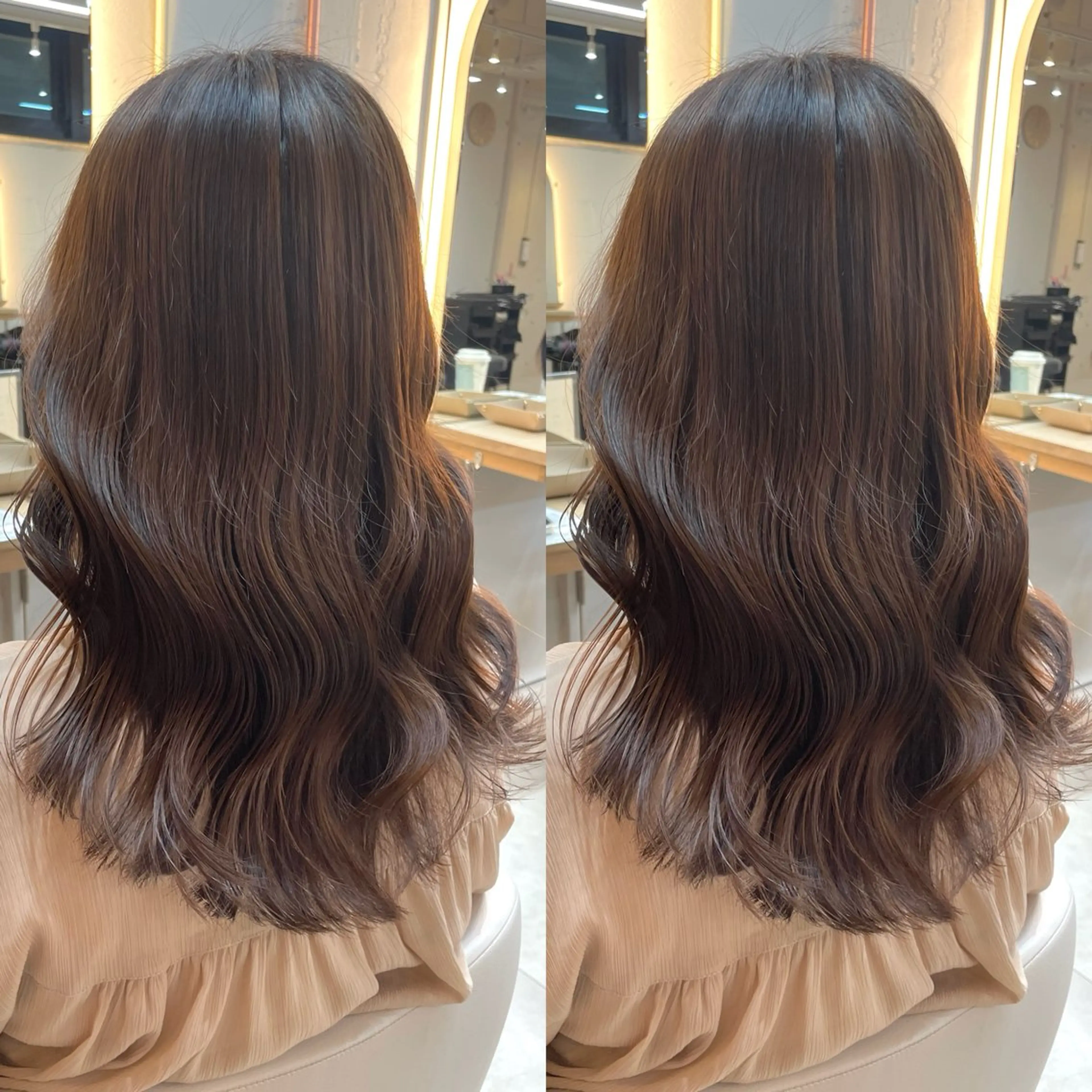 セミロング カラー ブラウンカラー ピンクカラー ピンクブラウン カット ヘアカラー トリートメント ヘアセット ブリーチ無しダブル カラー🦕まどかのヘアスタイル