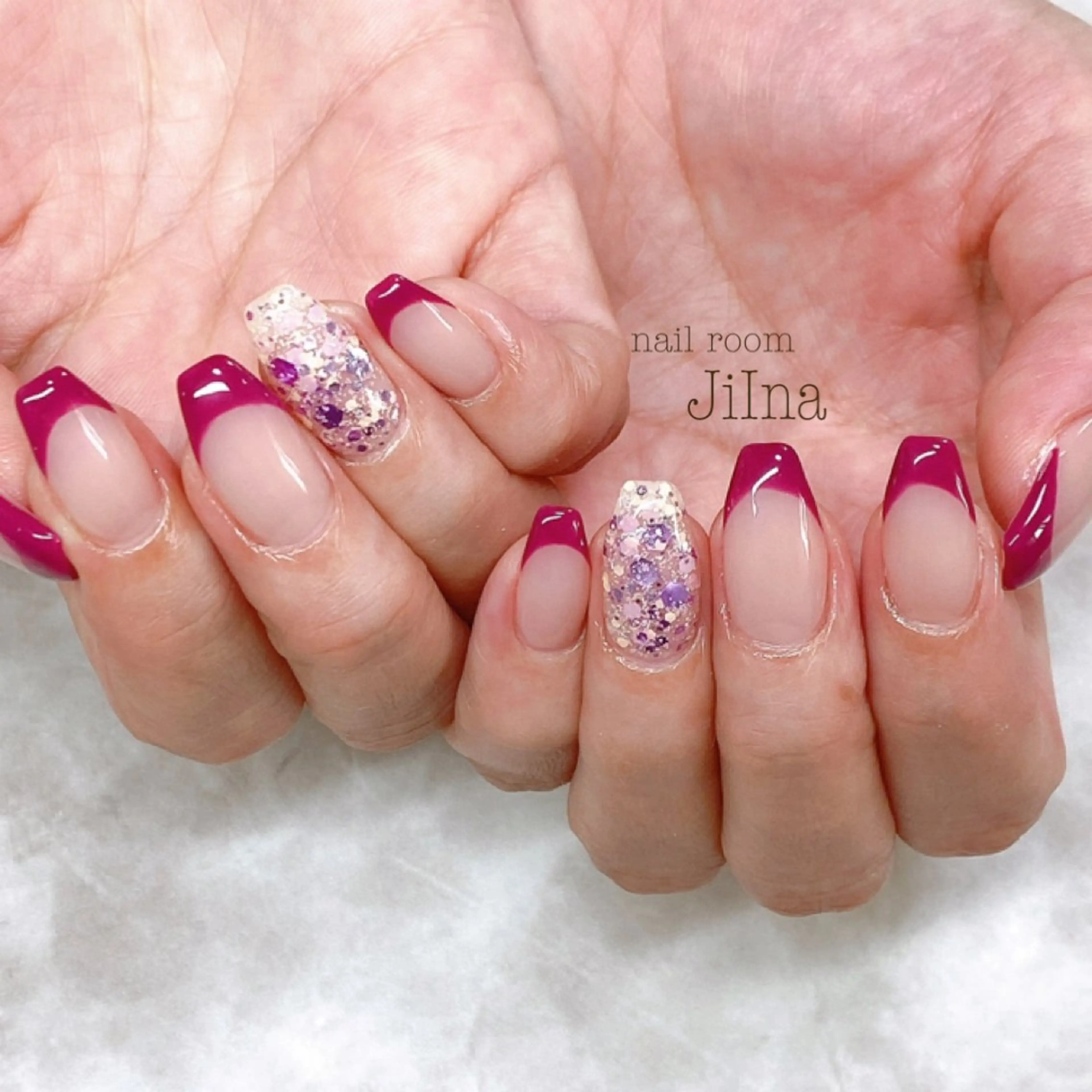 ネイル フレンチネイル ラメ(グリッター) JiIna nailのネイルデザイン