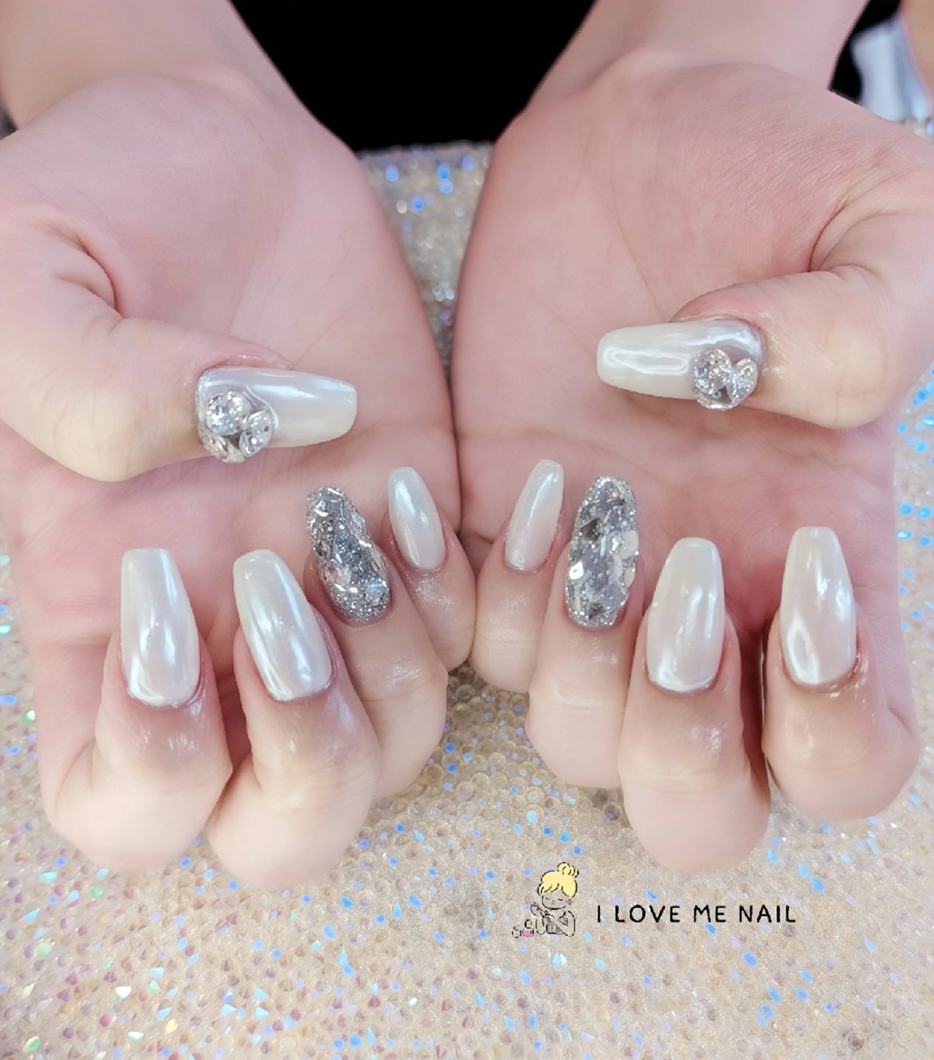 ネイル 長さ出し ハート 韓国ネイル マグネットネイル ニュアンスネイル I LOVE ME  NAIL.｡.:*♡のネイルデザイン