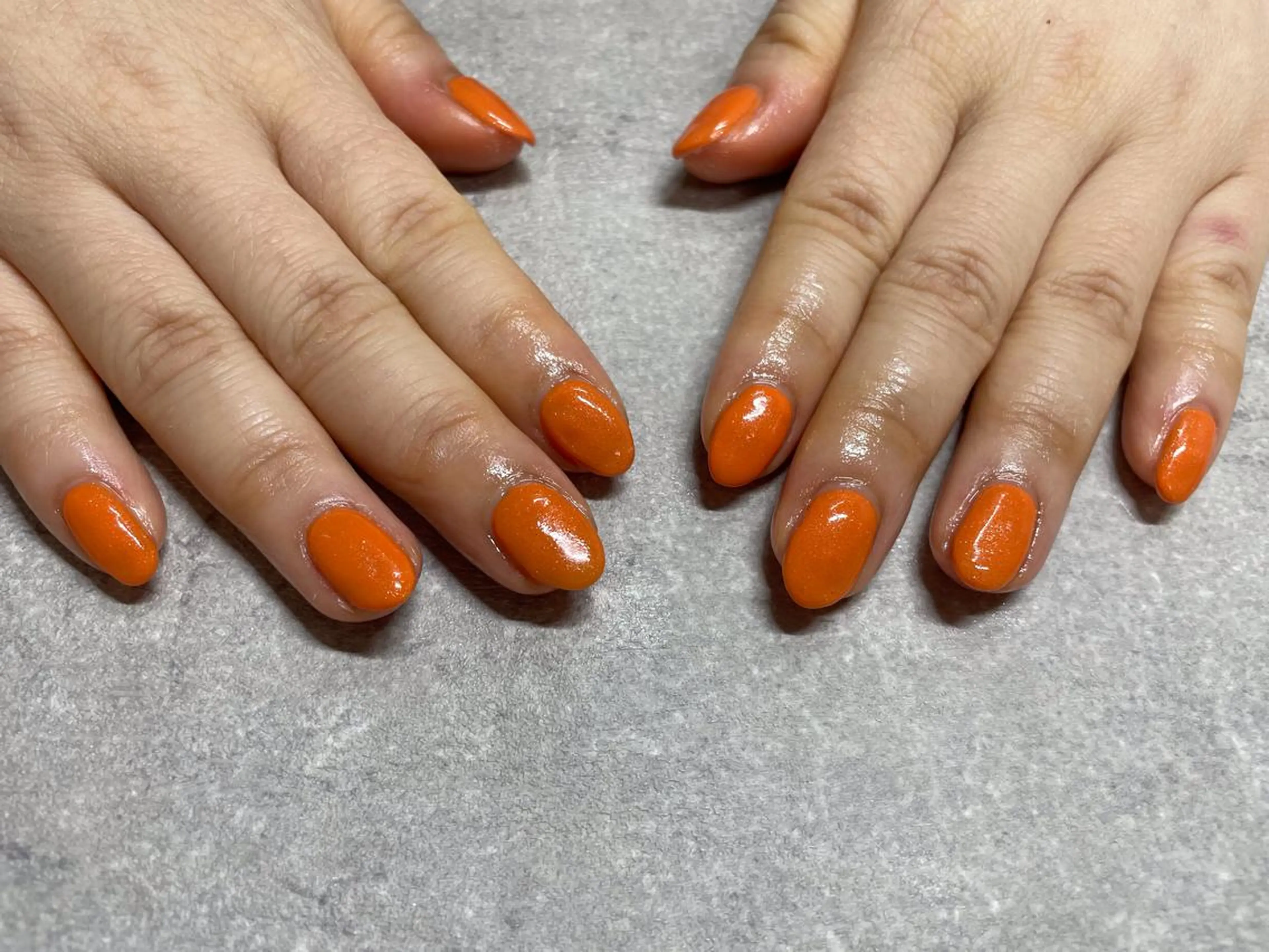 ネイル ワンカラーネイル オレンジ ハンドネイル Mogu nail 二子玉川のネイルデザイン