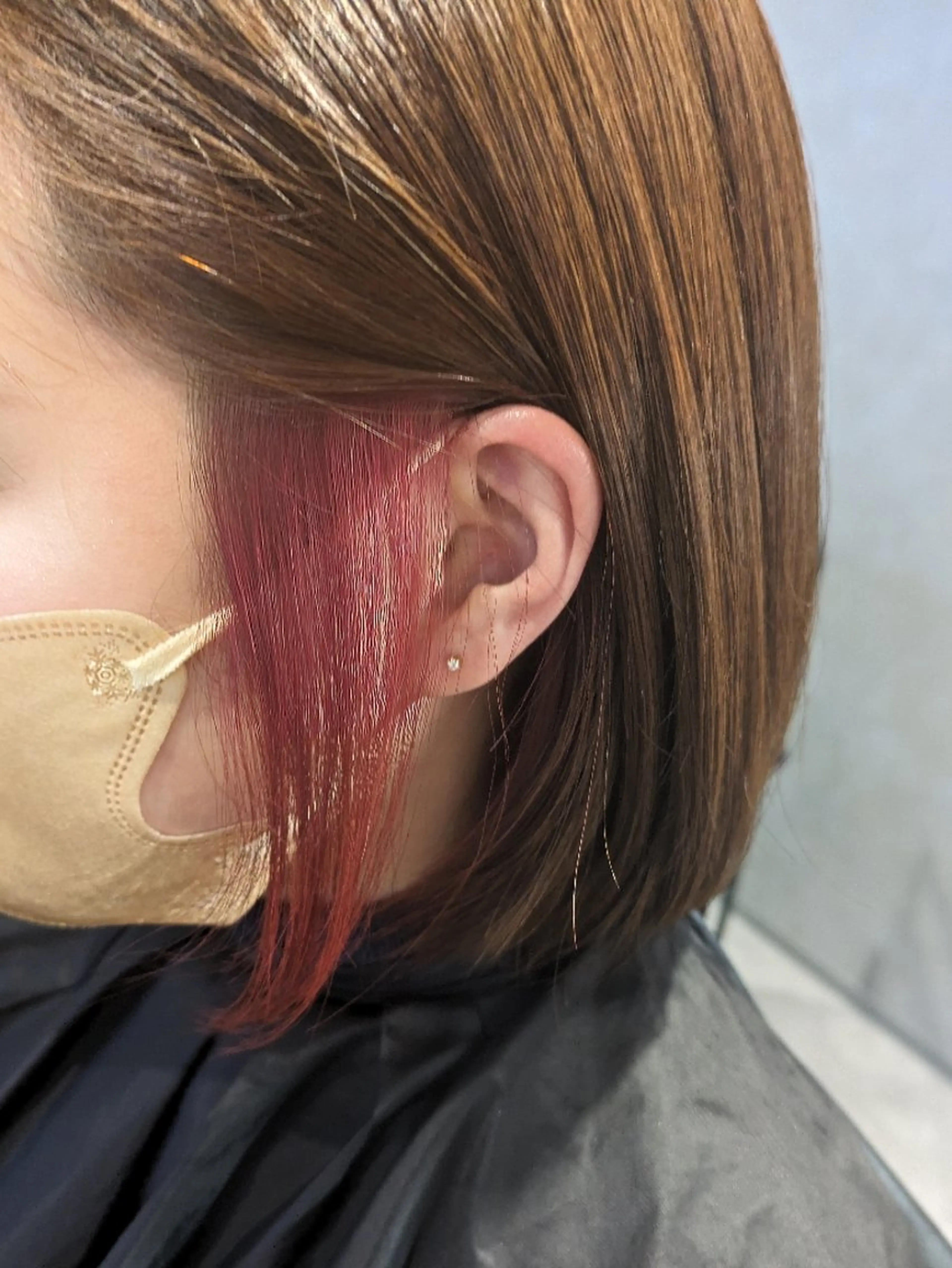 ミディアム カラー ヘアアレンジ ベージュカラー ピンクカラー ピンクベージュ カット ヘアカラー 小國 綾かのヘアスタイル