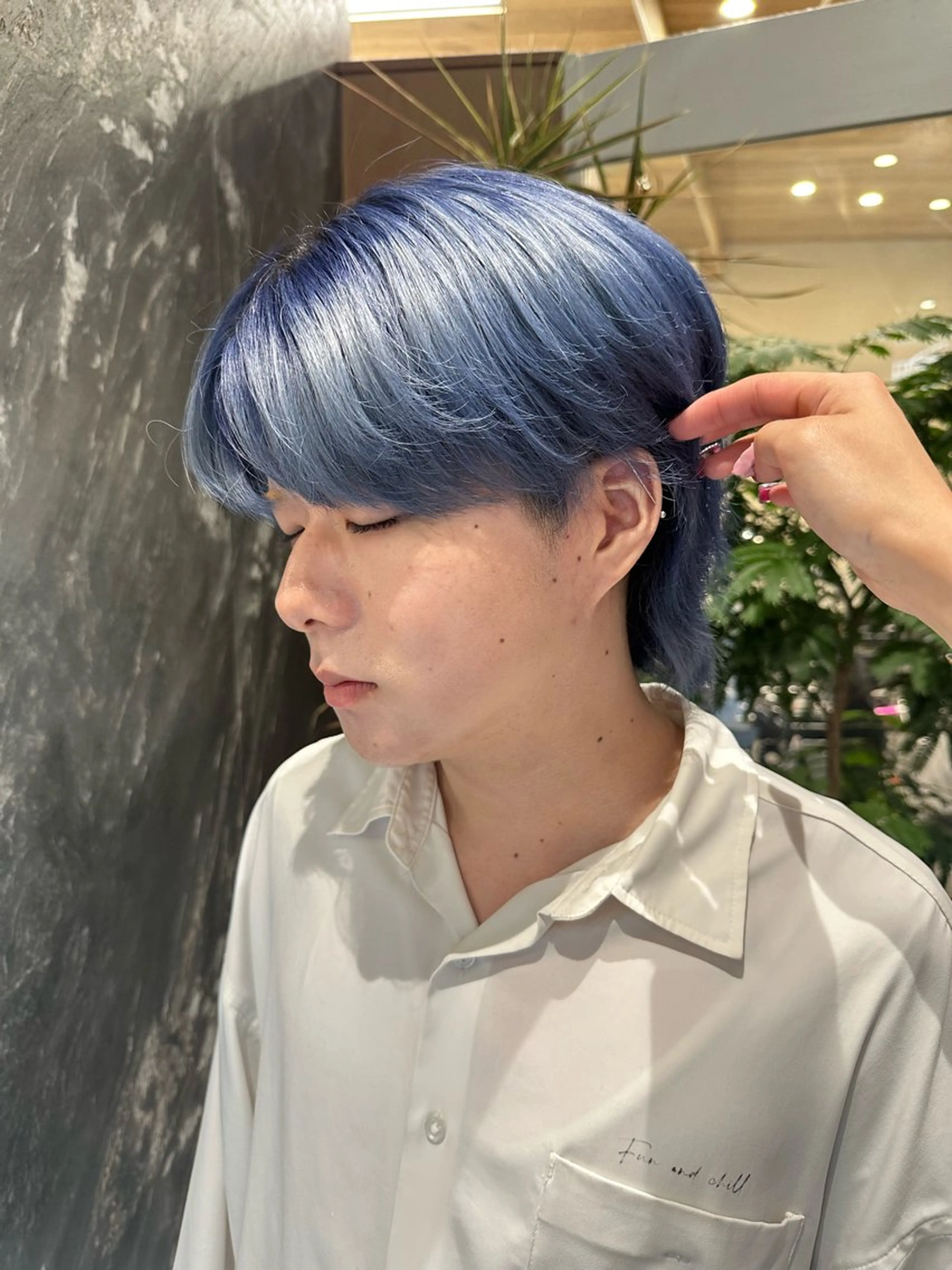 ショート カラー メンズ メンズブリーチ メンズハイトーン メンズ韓国風 ブリーチ ブルーカラー ヘアカラー トリートメント salowin原宿iori所属・💋ハイトーンデザイ ンヘア💋A'nyuのヘアスタイル