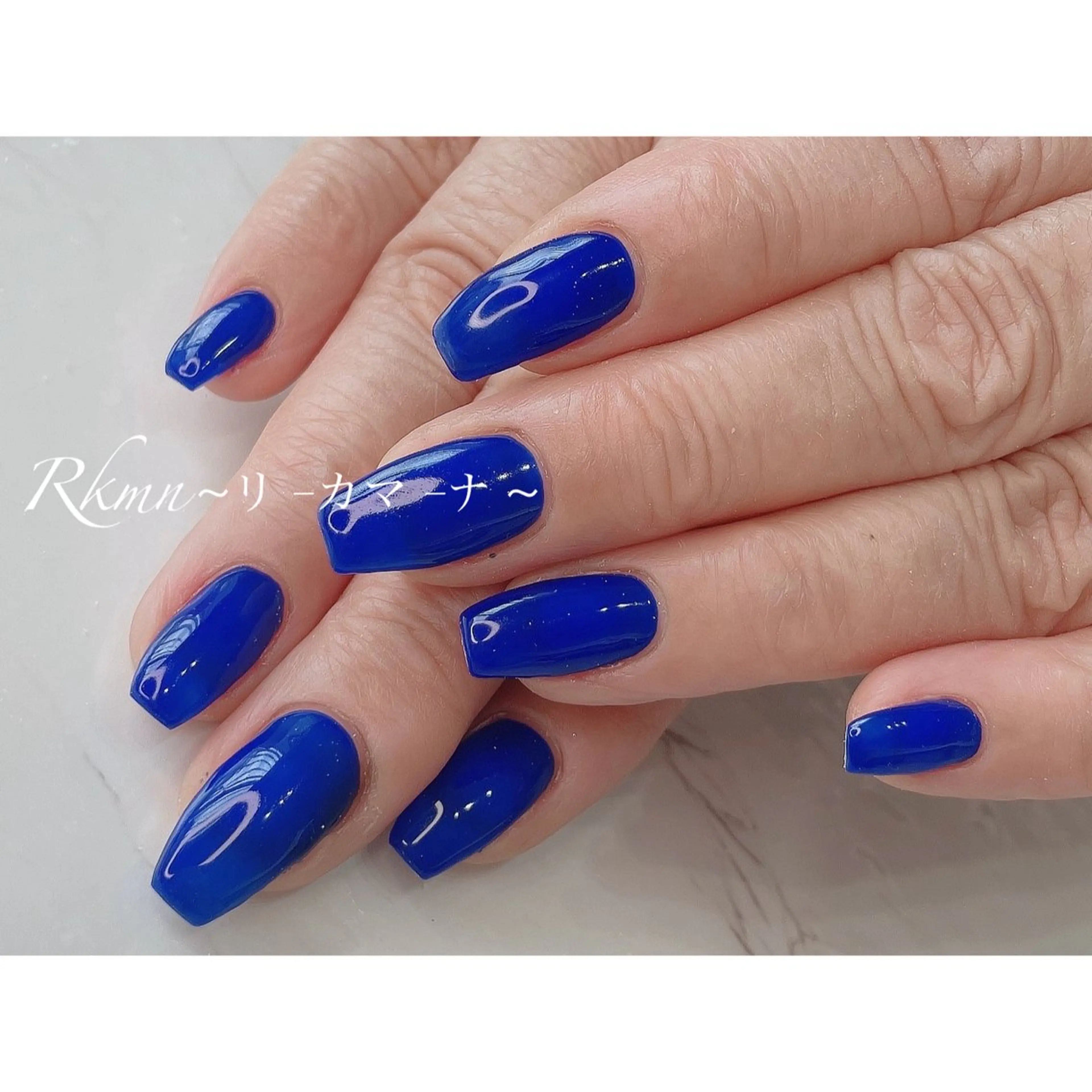 ネイル アートネイル ブルー ワンカラーネイル 春ネイル ハンドネイル フットネイル ハンドケア Rkmn ~リ-カマ-ナ~のネイルデザイン