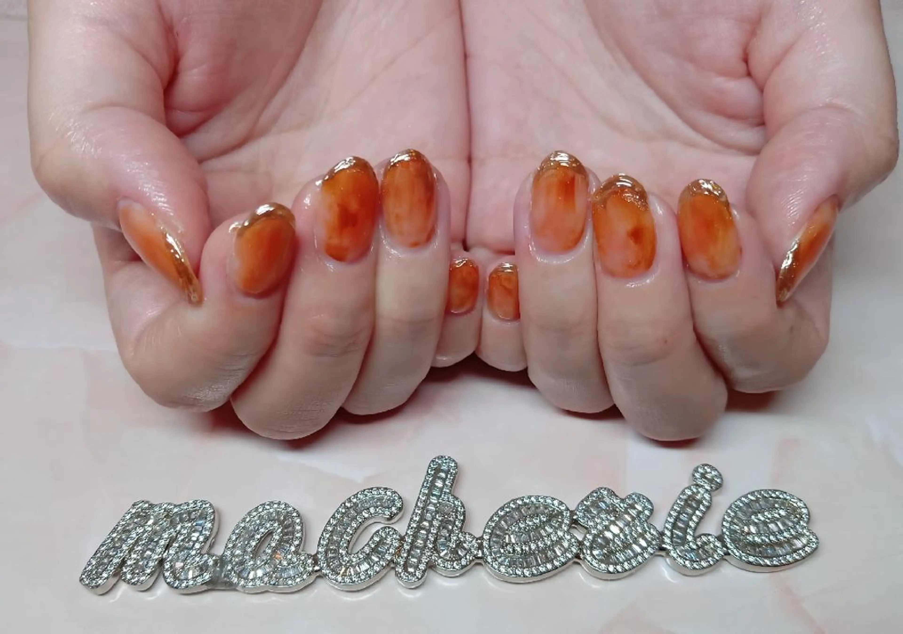 ネイル オレンジ ハンドネイル Nail Salon macherieのネイルデザイン