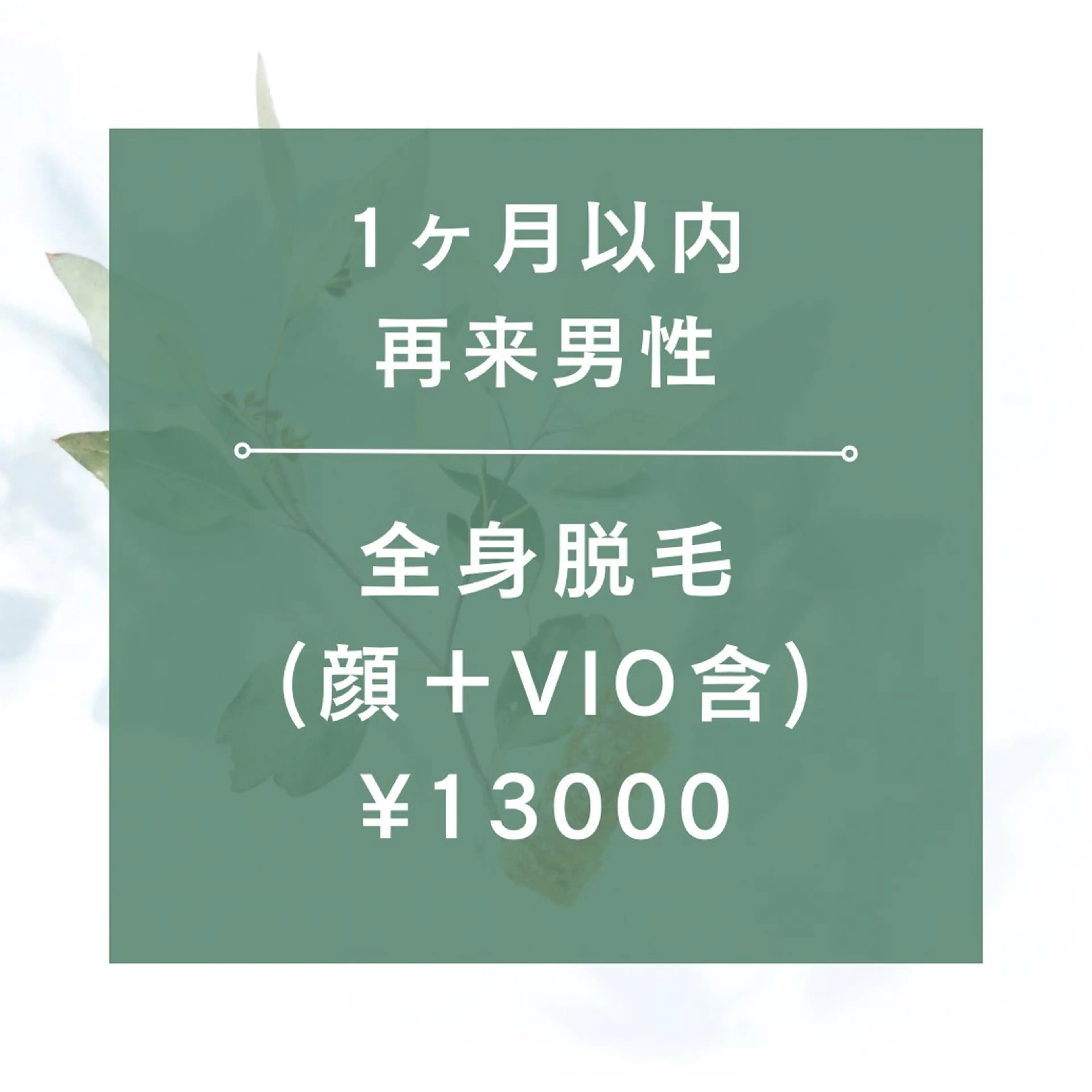 【1ヶ月以内再来男性】★☆全身脱毛(全顔+VIO含)/¥13000☆★90分の写真