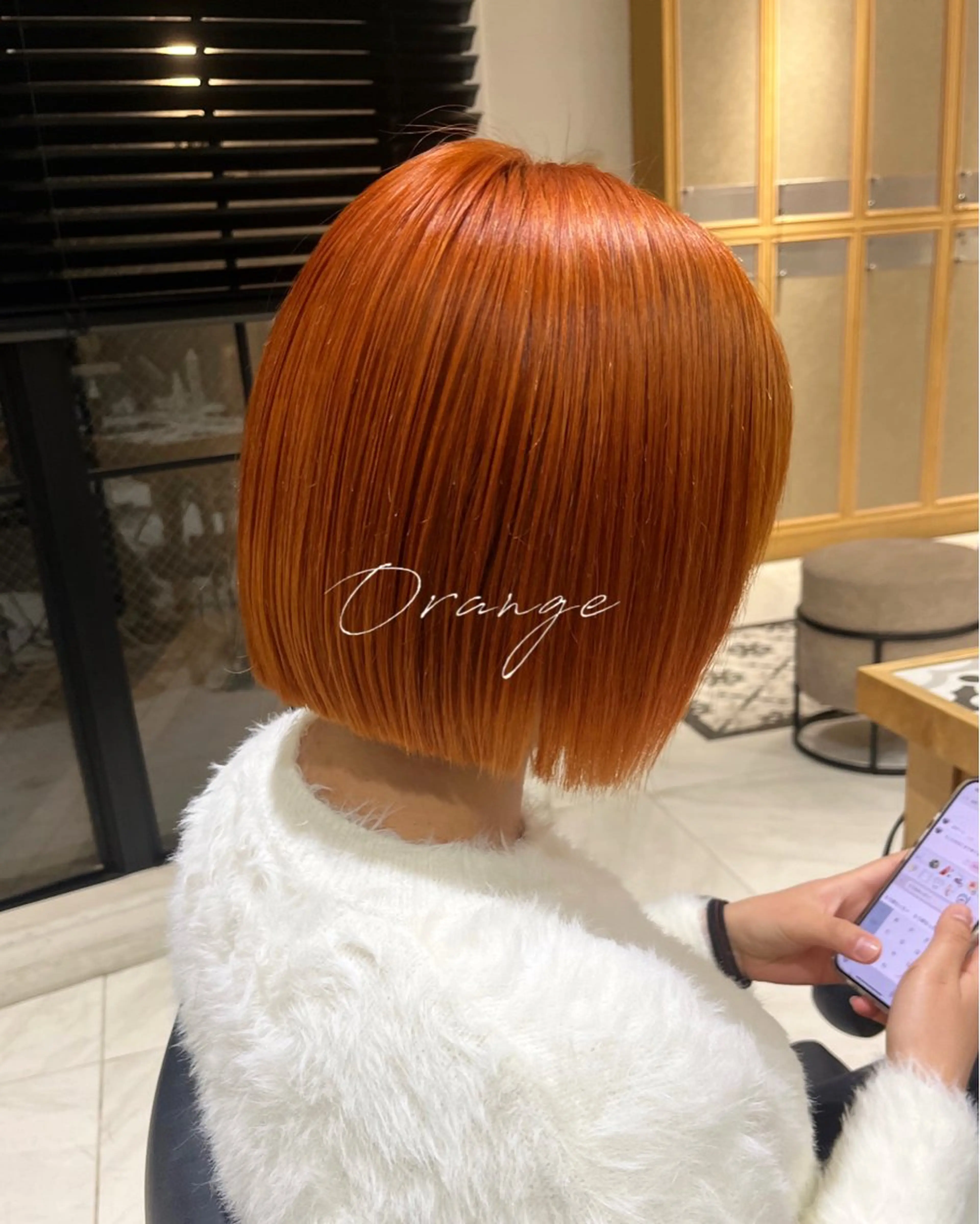 ショート カラー ハイトーンカラー ハイトーンオレンジ オレンジ ヘアカラー トリートメント ナミ🩶暗髪/暖色 ❤️/透明感/縮毛のヘアスタイル