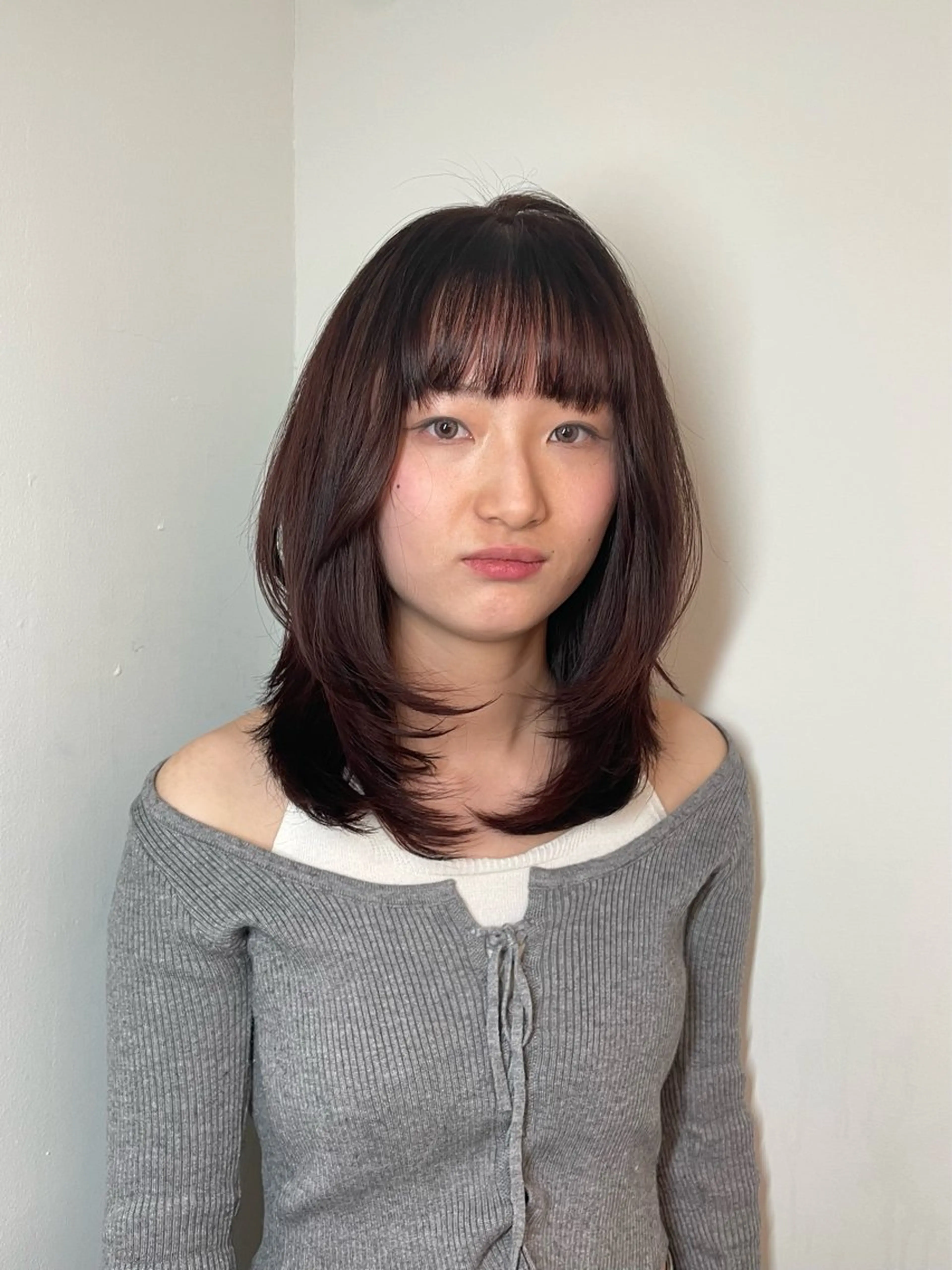 ミディアム レッドブラウン ハッシュカット カット ヘアカラー yu-kaハッシュ カット/韓国レイヤーのヘアスタイル