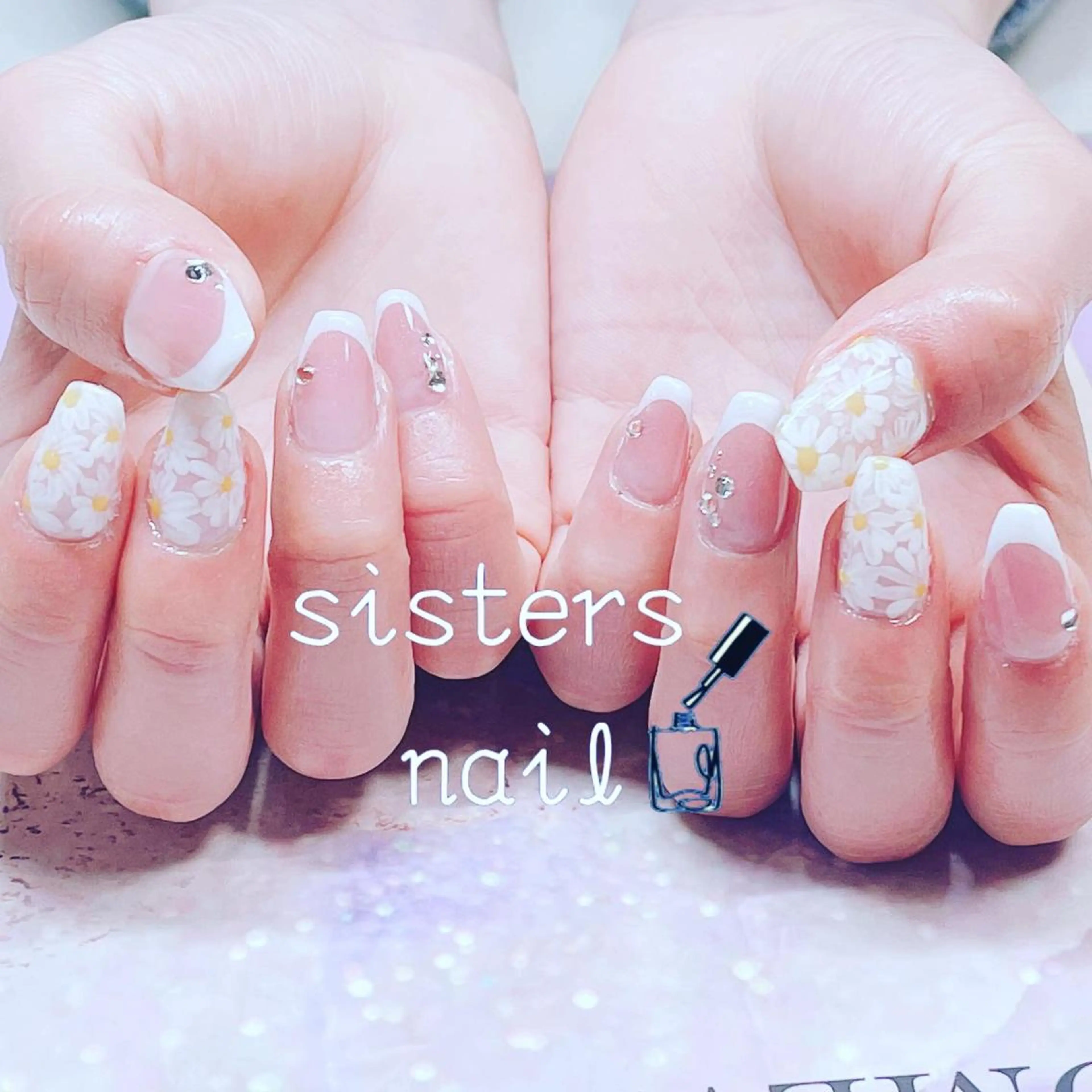 ネイル アートネイル フラワーネイル フレンチネイル 春ネイル ハンドネイル ハンドケア sisters nail.fのネイルデザイン