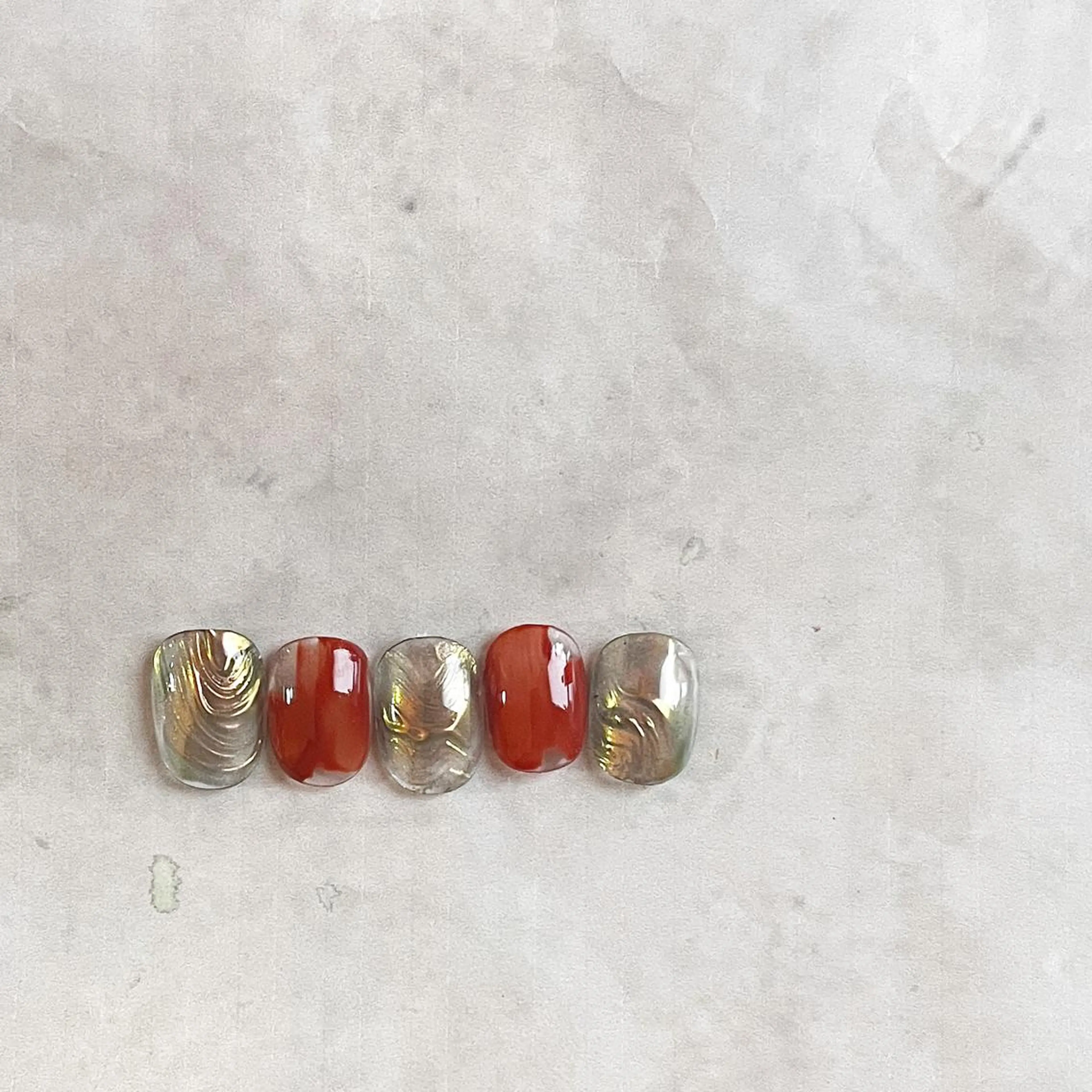 ネイル ミラーネイル ニュアンスネイル オレンジ フリーランス¨̮⃝ ネイリストOKADAのネイルデザイン