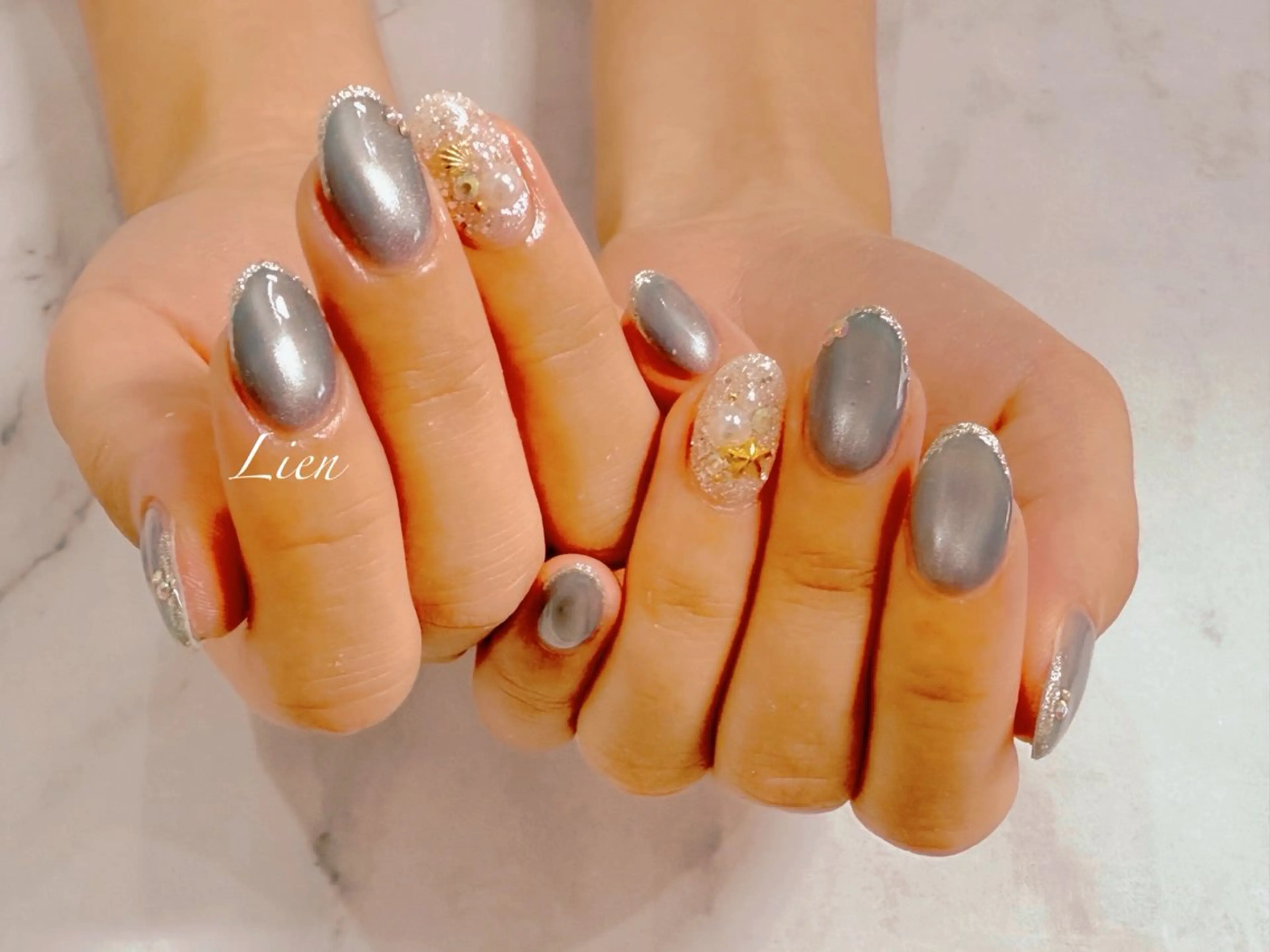 ネイル 長さ出し フットネイル フレンチネイル ジェルネイル ガラスフレンチ ハンドネイル Lien（リアン） 銀座駅6分のネイルデザイン