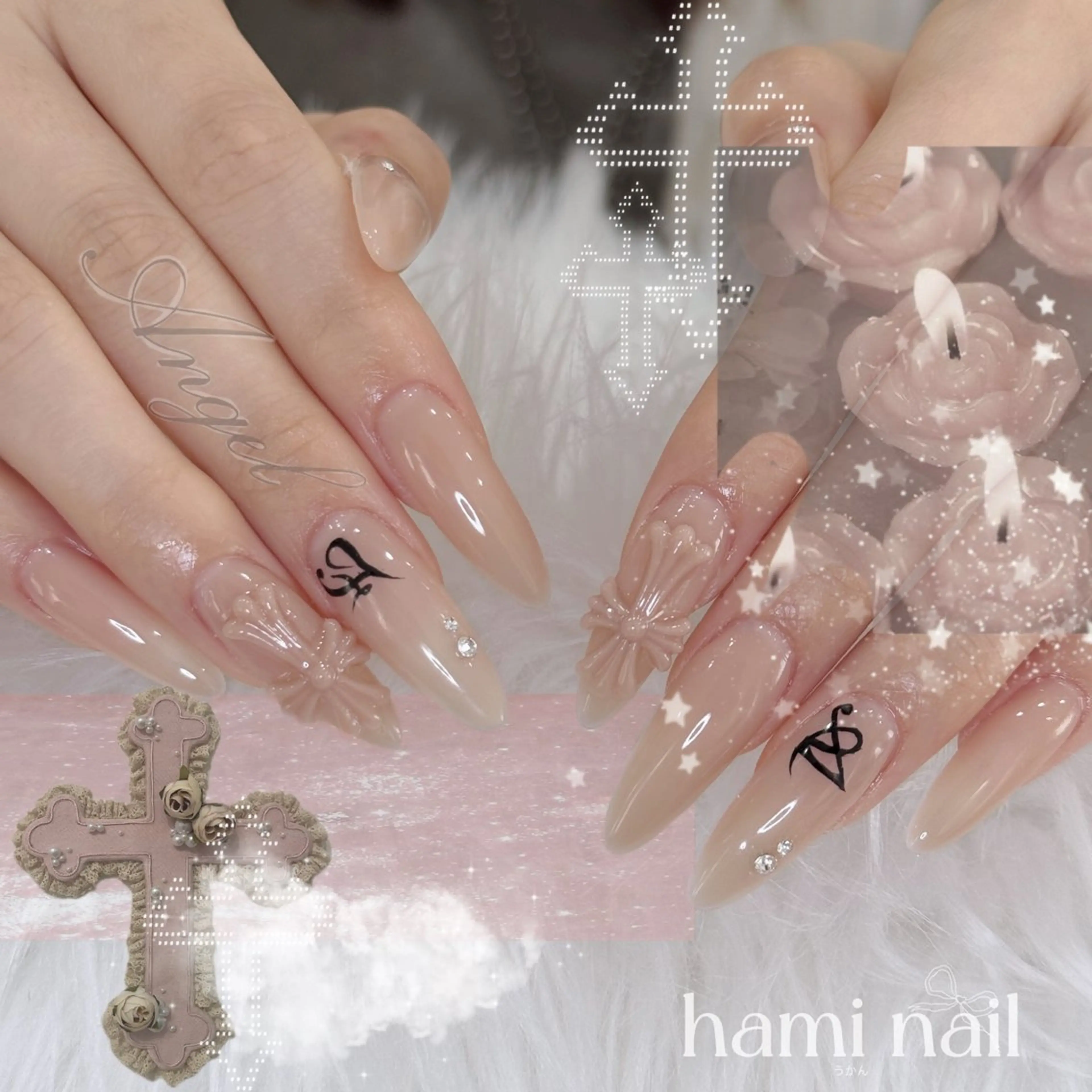 ネイル ハンドネイル ハンドケア 🎀うかん 🎀チップ長さ出しのネイルデザイン