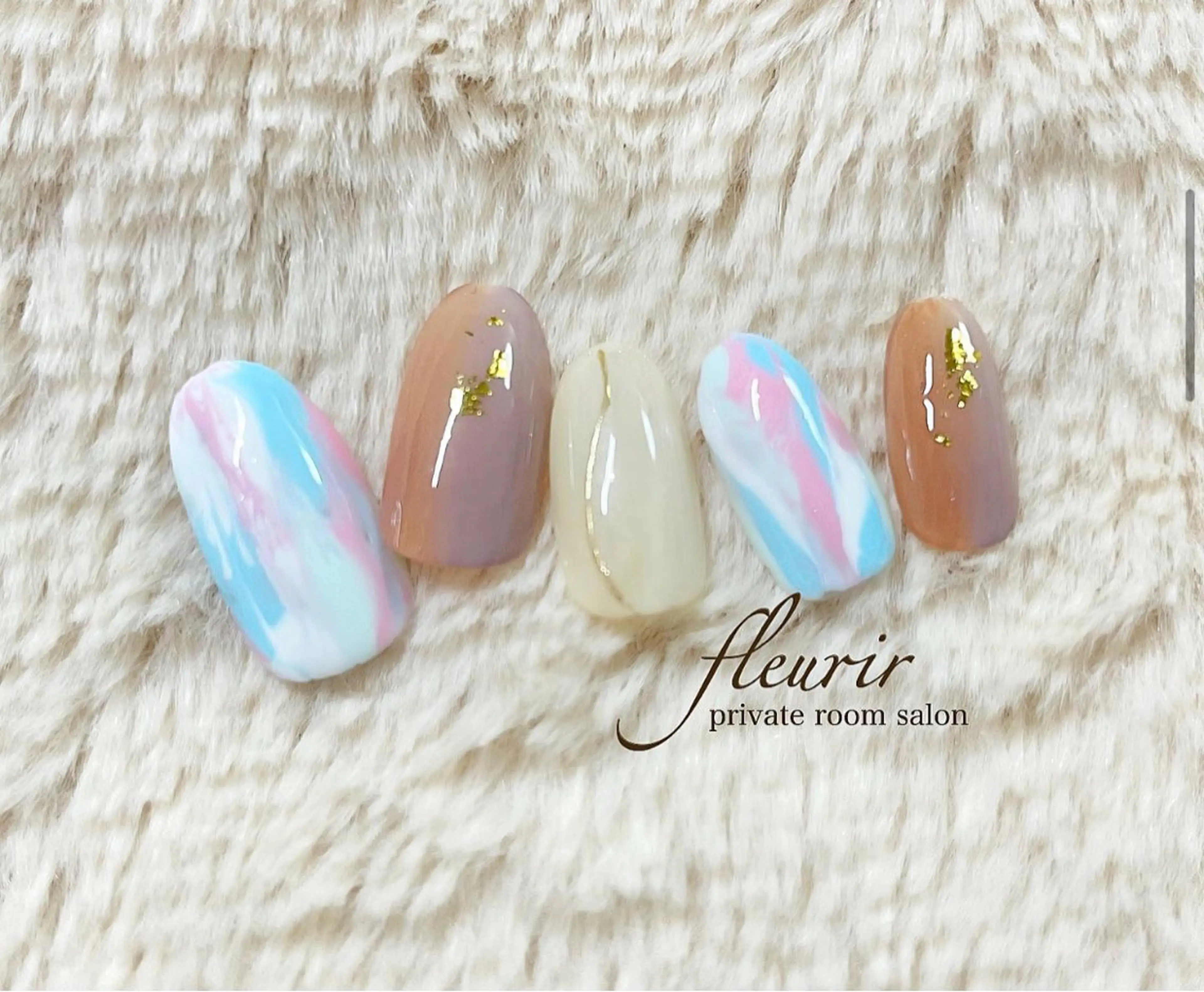 ネイル アートネイル 水色 ミラーネイル ニュアンスネイル ピンク フルリール 【プライベートサロンのネイルデザイン