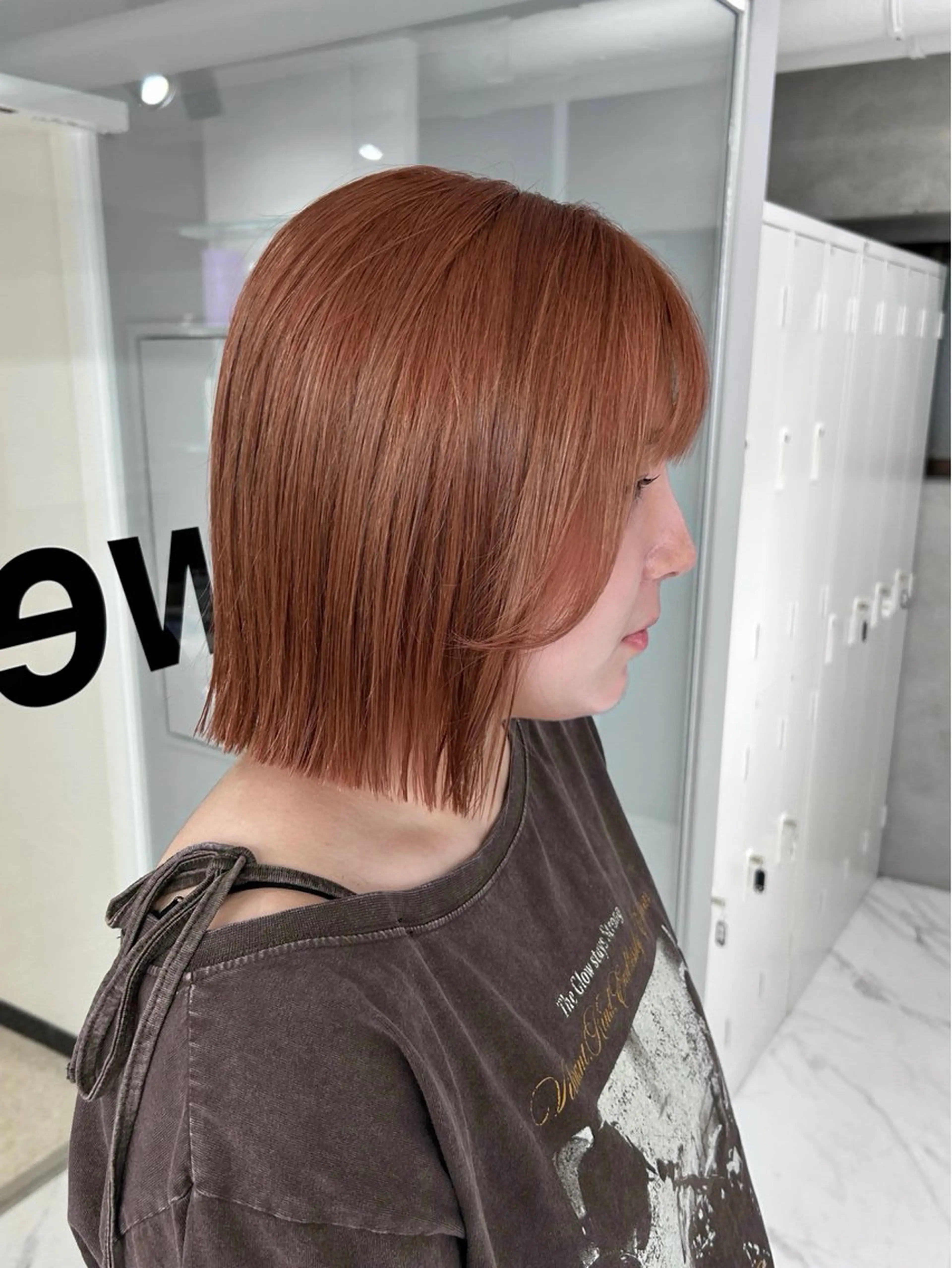 ショート カラー ベージュカラー オレンジ オレンジベージュ カット ヘアカラー トリートメント shizuna/天神 /メンズ/ボブのヘアスタイル