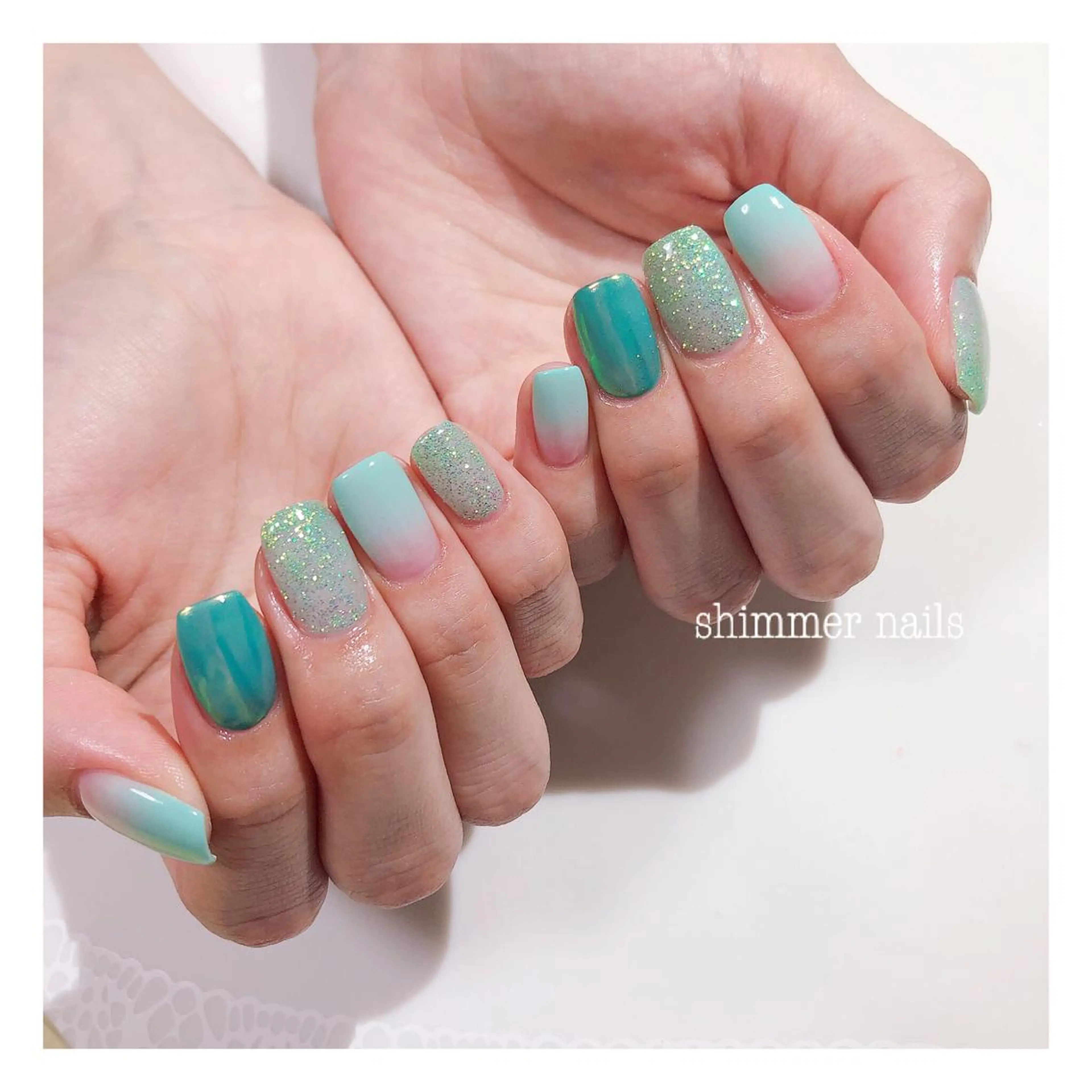 ネイル グリーン shimmer nailsのネイルデザイン