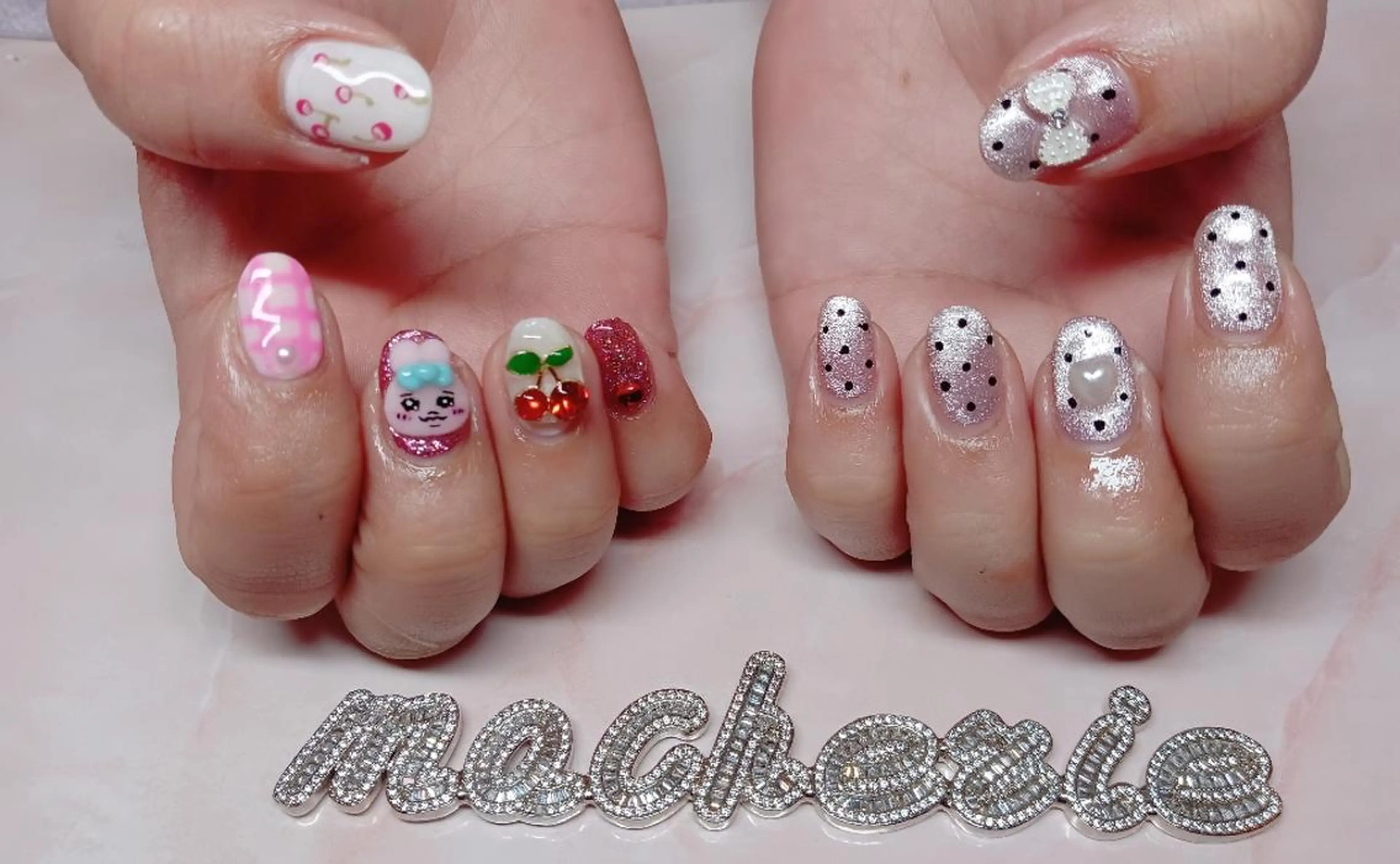 ネイル ドット マグネットネイル ピンク ハンドネイル Nail Salon macherieのネイルデザイン
