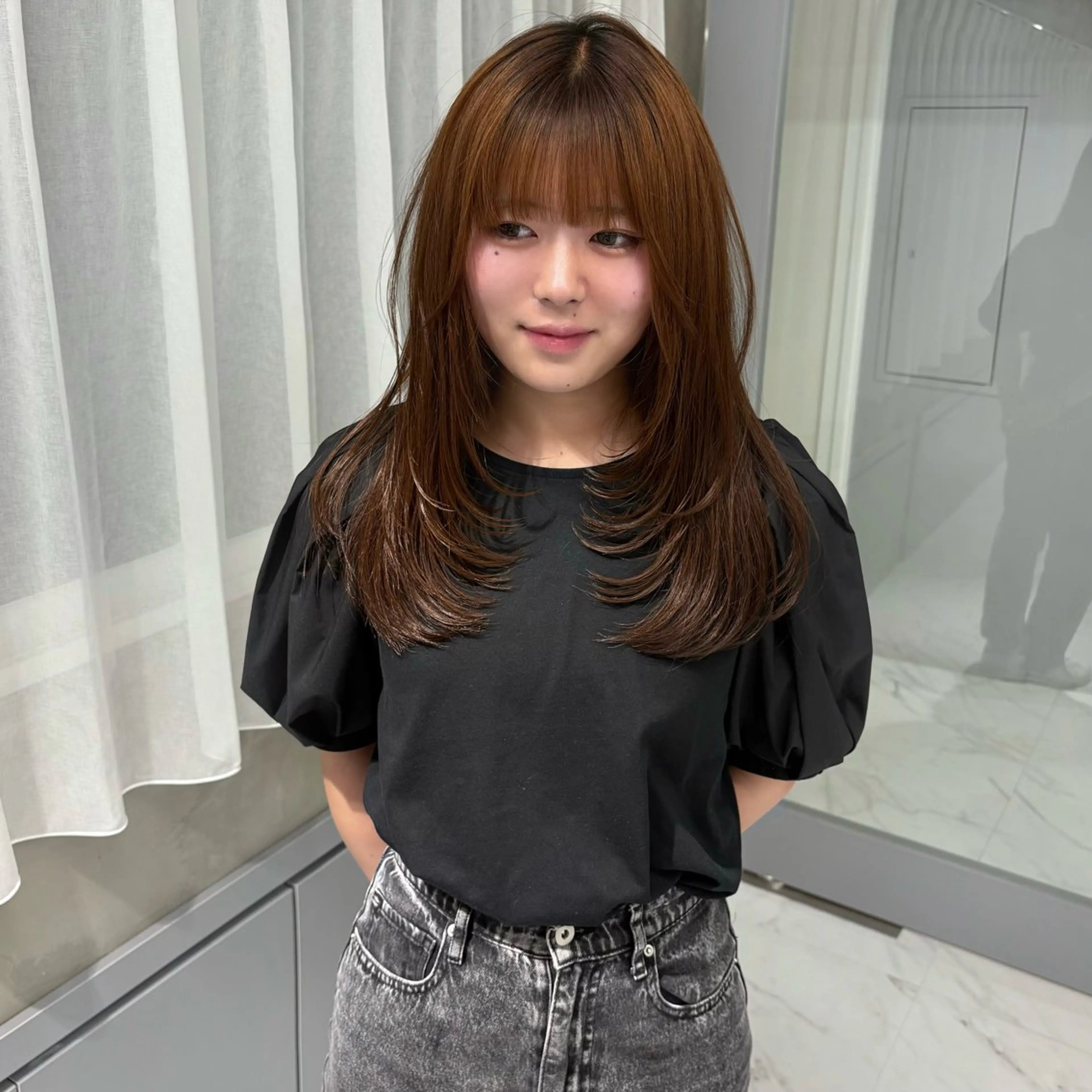 セミロング 顔周りカット レイヤーカット カット riko/レイヤー/ 艶カラー/ヘアセットのヘアスタイル