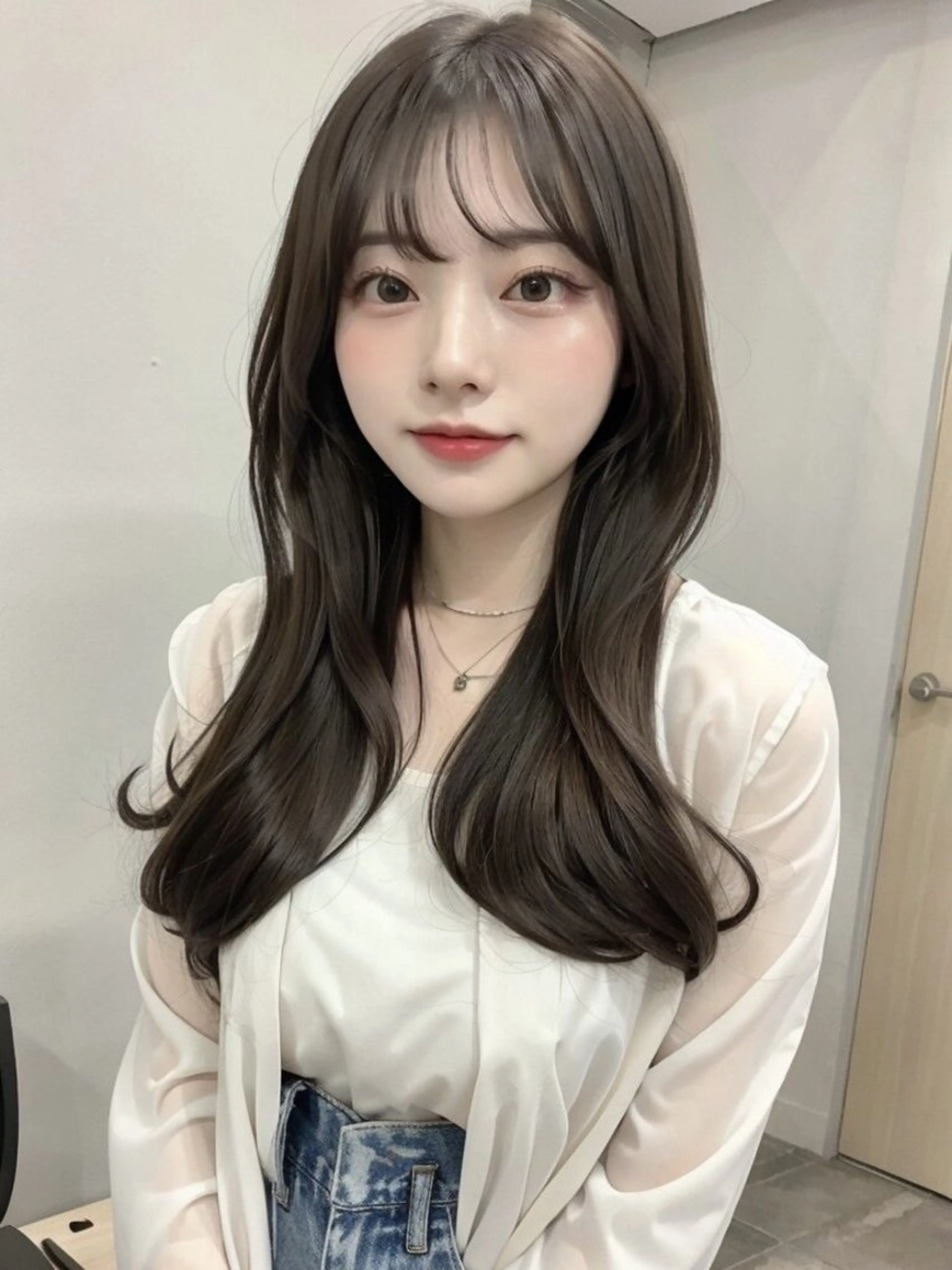 ロング 韓国風ヘア レイヤーカット シースルーバング 小顔カット grow恵比寿【グロウ】髪質改善/ハイライト/ブリーチ/レイヤーカット所属・奥野 貴史　代表　レイヤーのヘアスタイル