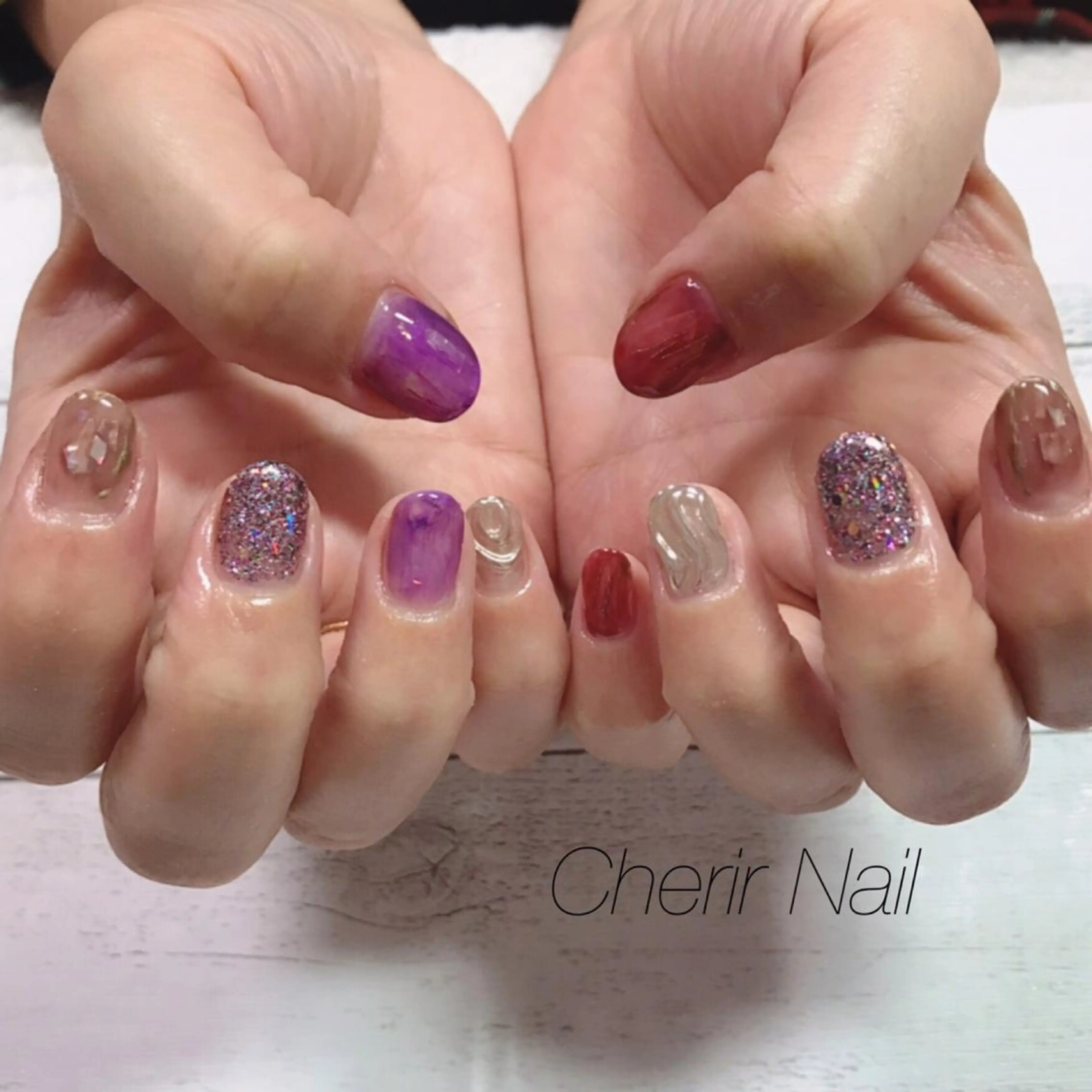 ネイル アートネイル オーロラネイル ラメ(グリッター) ミラーネイル ニュアンスネイル ハンドネイル Cherirnail kaoriのネイルデザイン
