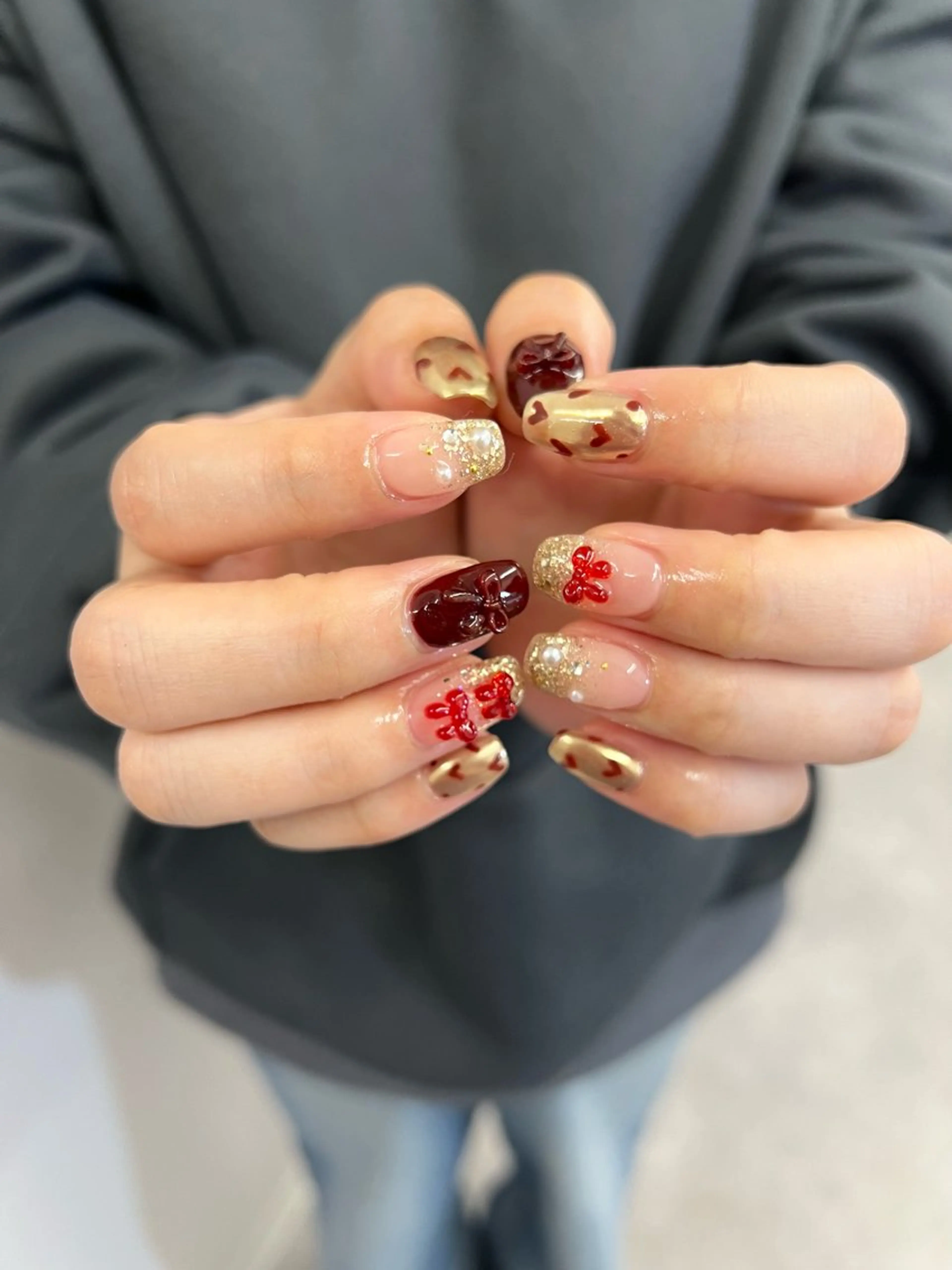 ネイル ジェルネイル ゴールド ハート マグネットネイル ニュアンスネイル ハンドネイル ハンドケア Bana_ Nailのその他イメージ