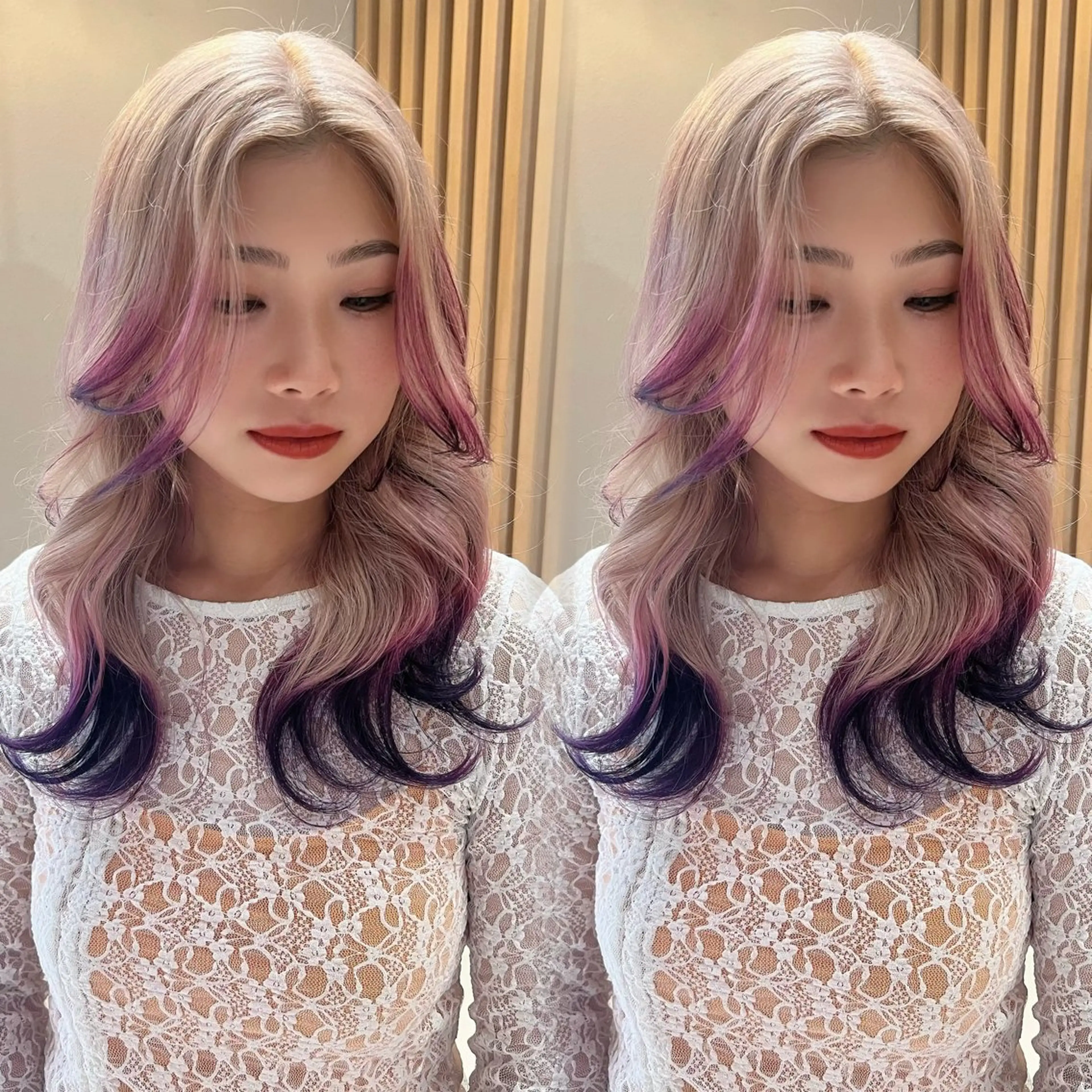 ミディアム カラー ヘアカラー トリートメント レイヤー/韓国 ハイトーン興津史弥のヘアスタイル