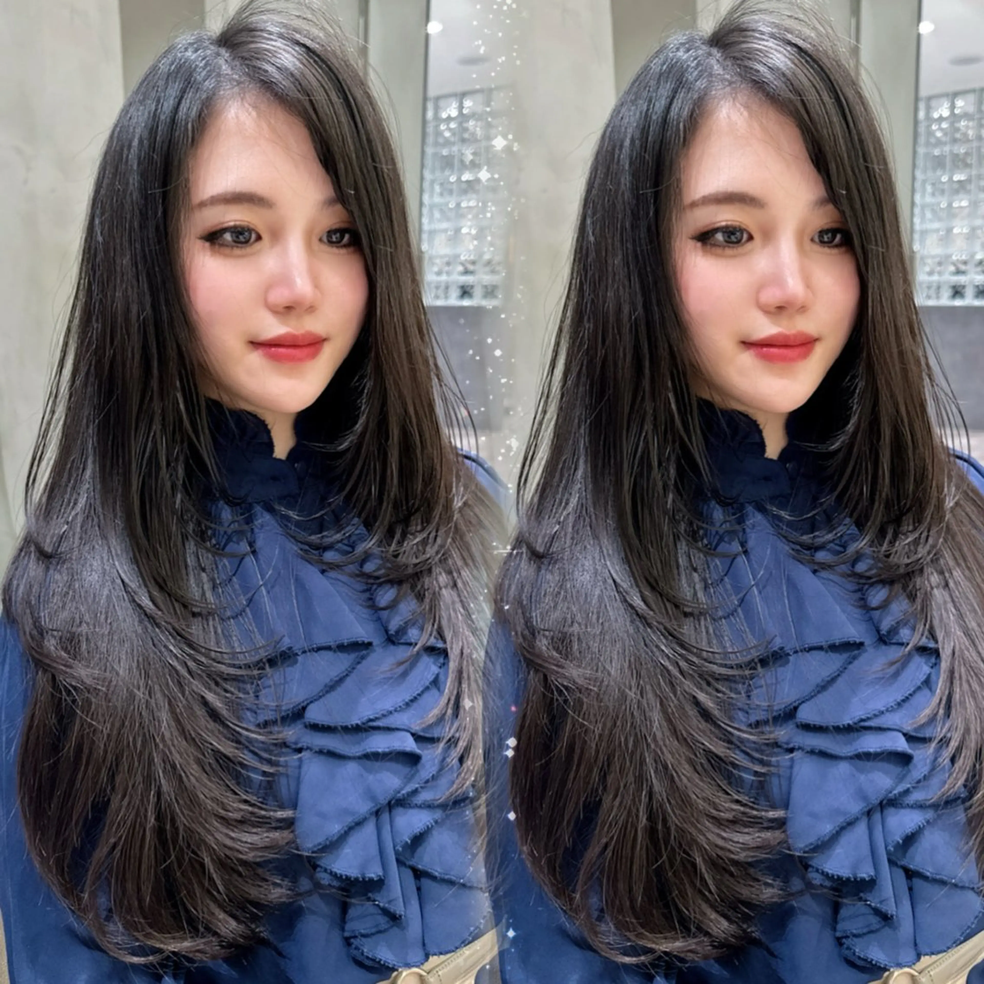 ロング アッシュ ハイライト 韓国風ヘア ロング 韓国カット/透明感 カラー/NANAMIのヘアスタイル