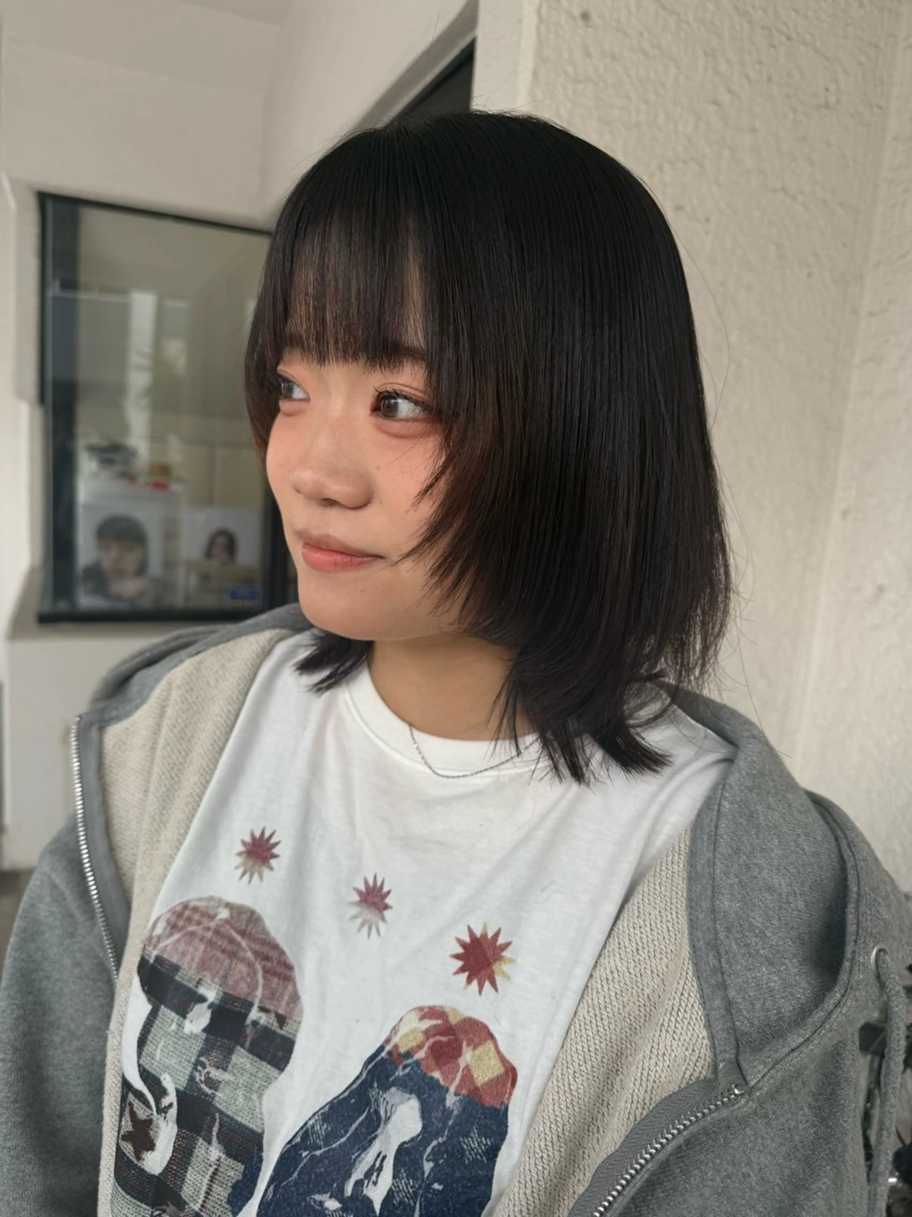 ミディアム ボブレイヤー ボブ 顔周りカット レイヤーカット カット まなみ/ PORT SALONのヘアスタイル