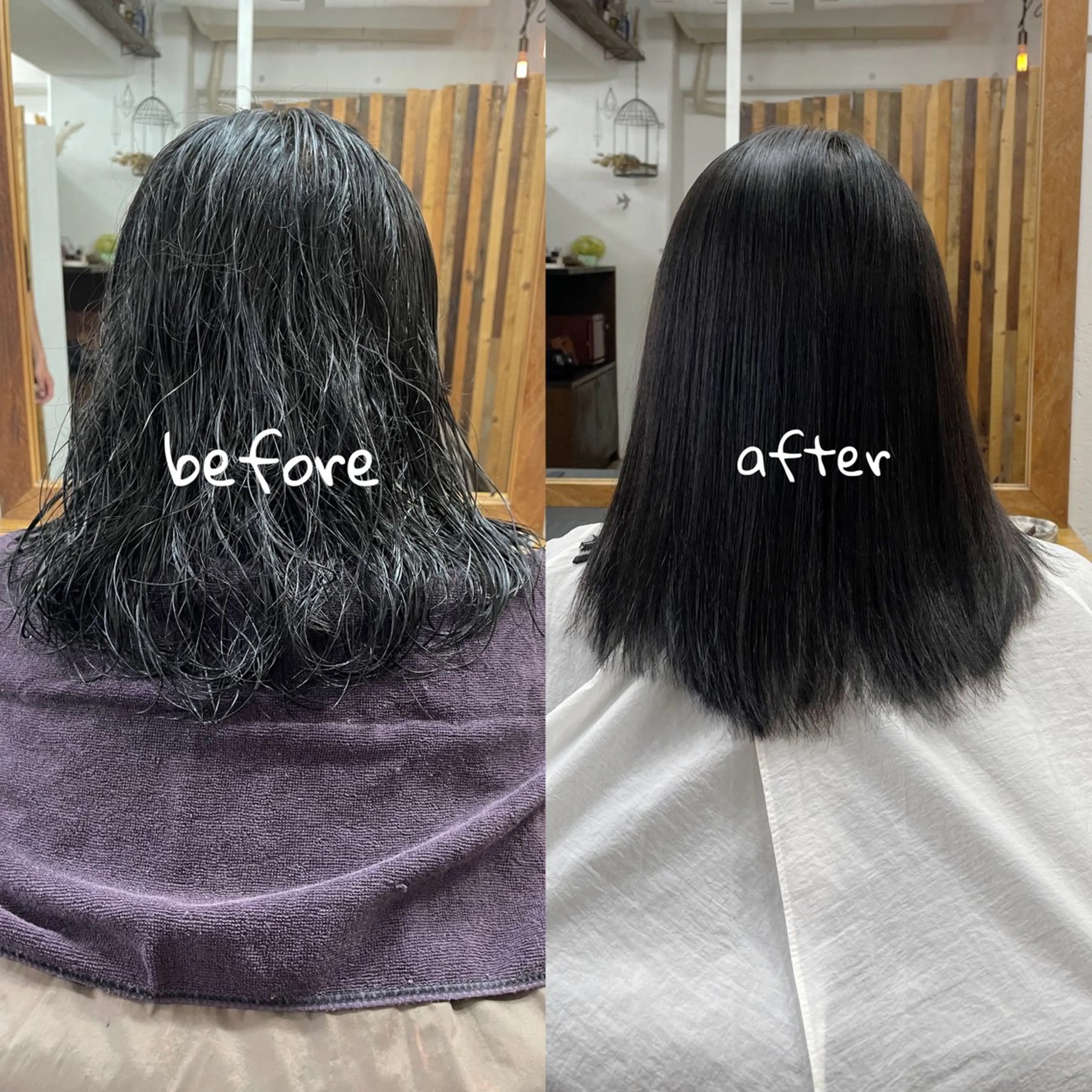 セミロング パーマ 縮毛矯正 ストレートパーマ 縮毛矯正 Ricca所属・Hina🧵/恵比寿 中目黒/透明感カラーのヘアスタイル