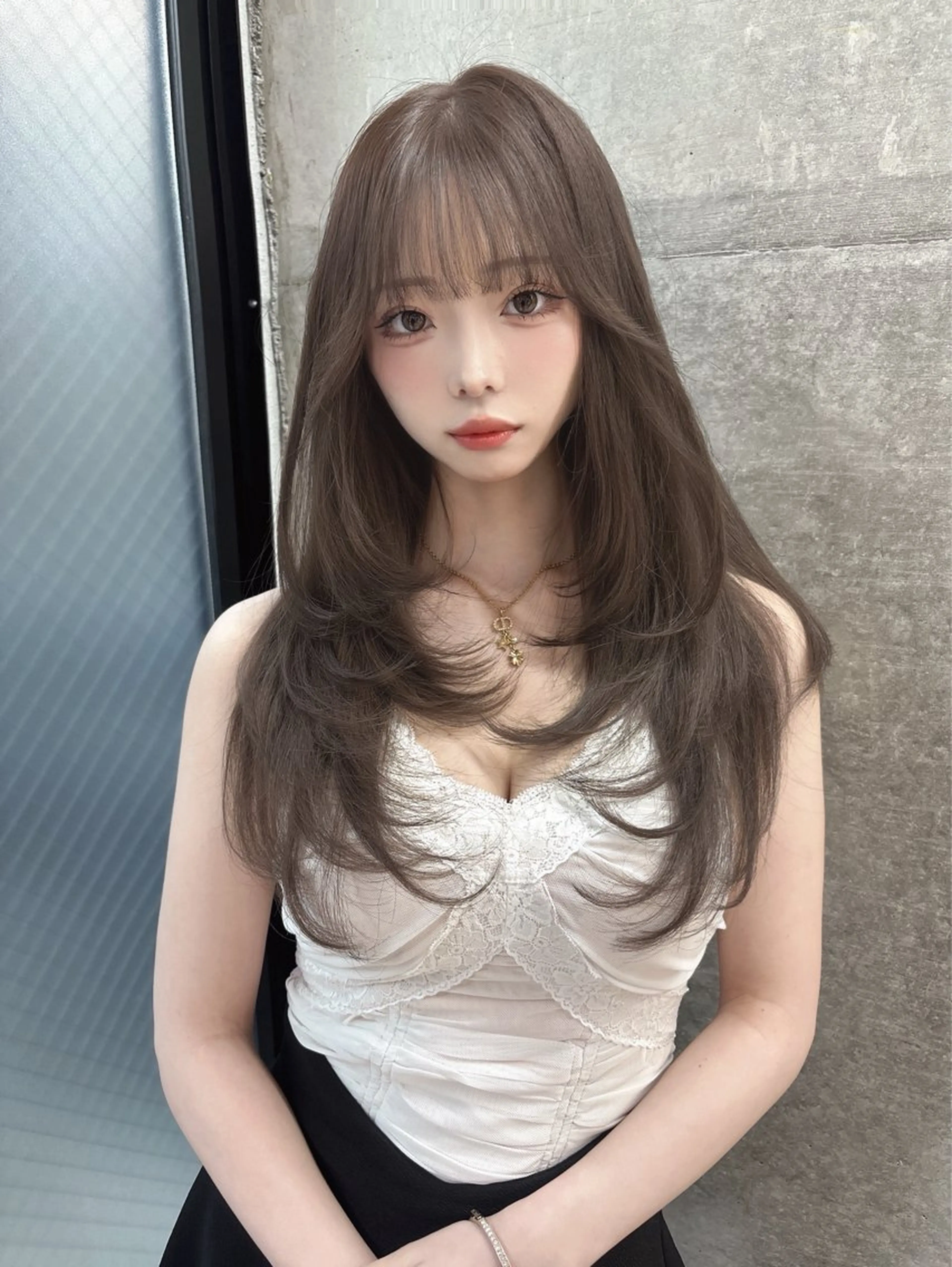 ミディアム カラー ブリーチ ボブ 韓国風ヘア レイヤーカット トリートメント ヘアカラー rina／ベージュ ワンホン/韓国ヘアのヘアスタイル