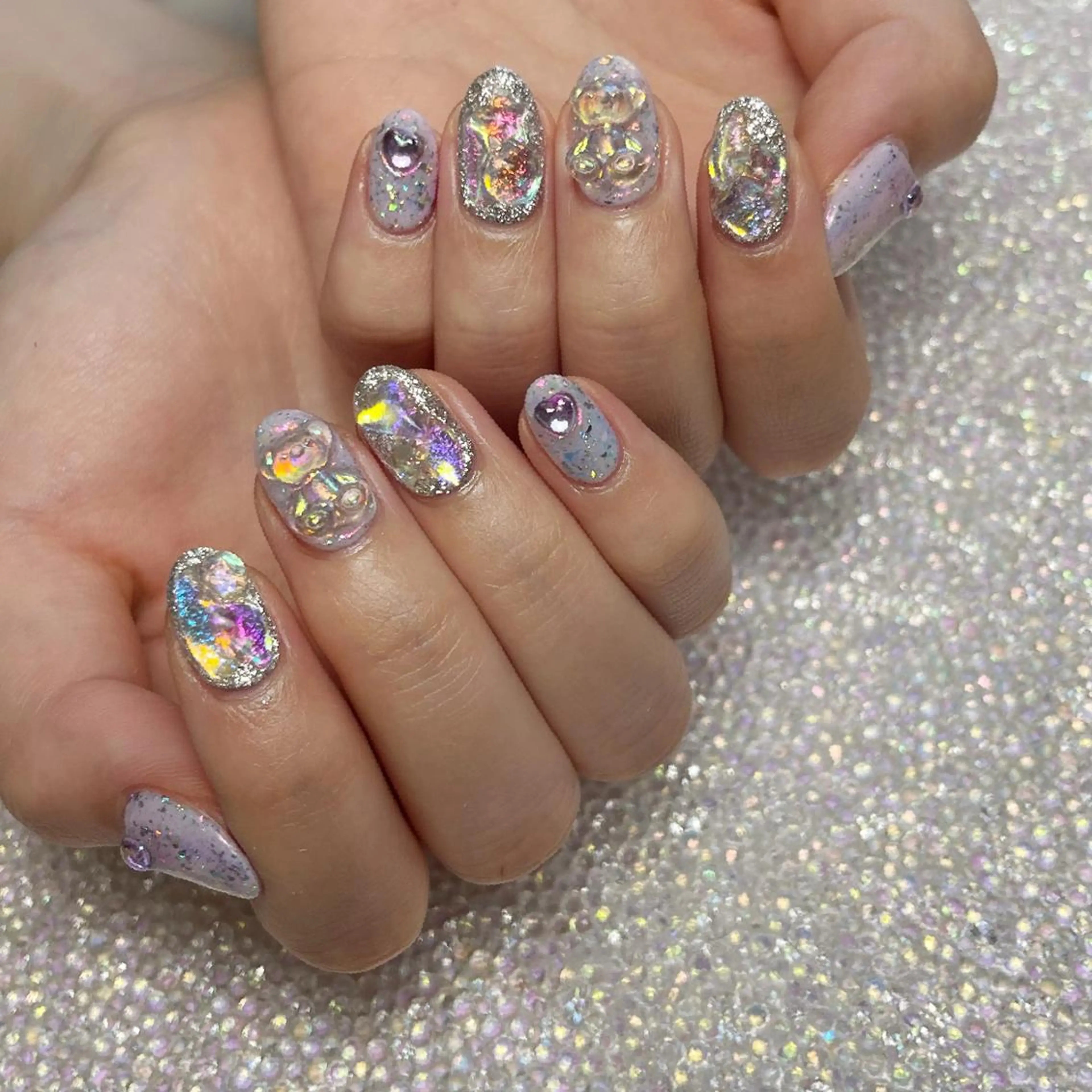 ネイル アートネイル オーロラネイル フットネイル ジェルネイル キラキラネイル Y nail なんば堀江店のネイルデザイン