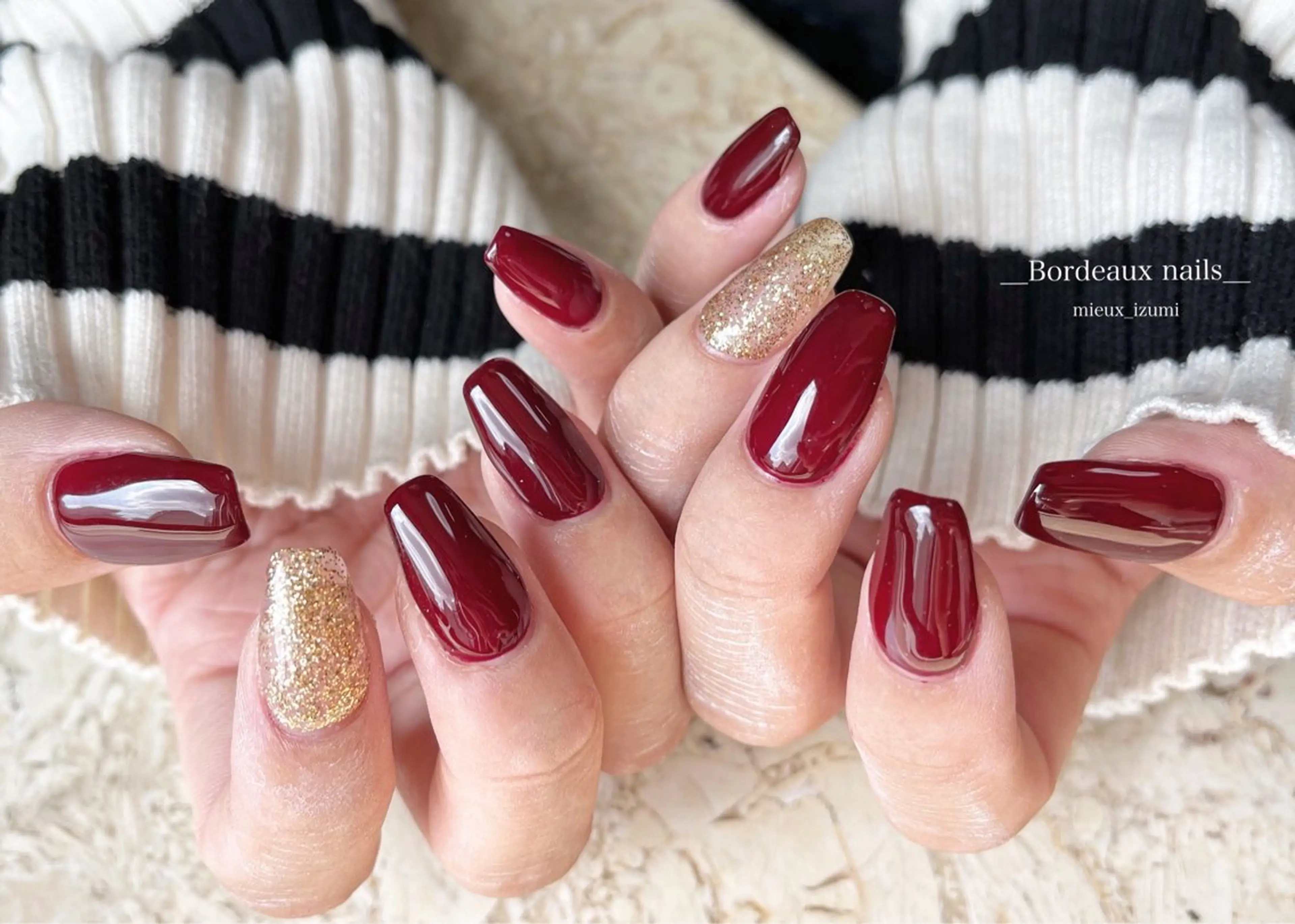 ネイル ボルドー クリアネイル フットネイル ジェルネイル 氷ネイル・うるうるネイル ハンドネイル mieux IZUMiのネイルデザイン
