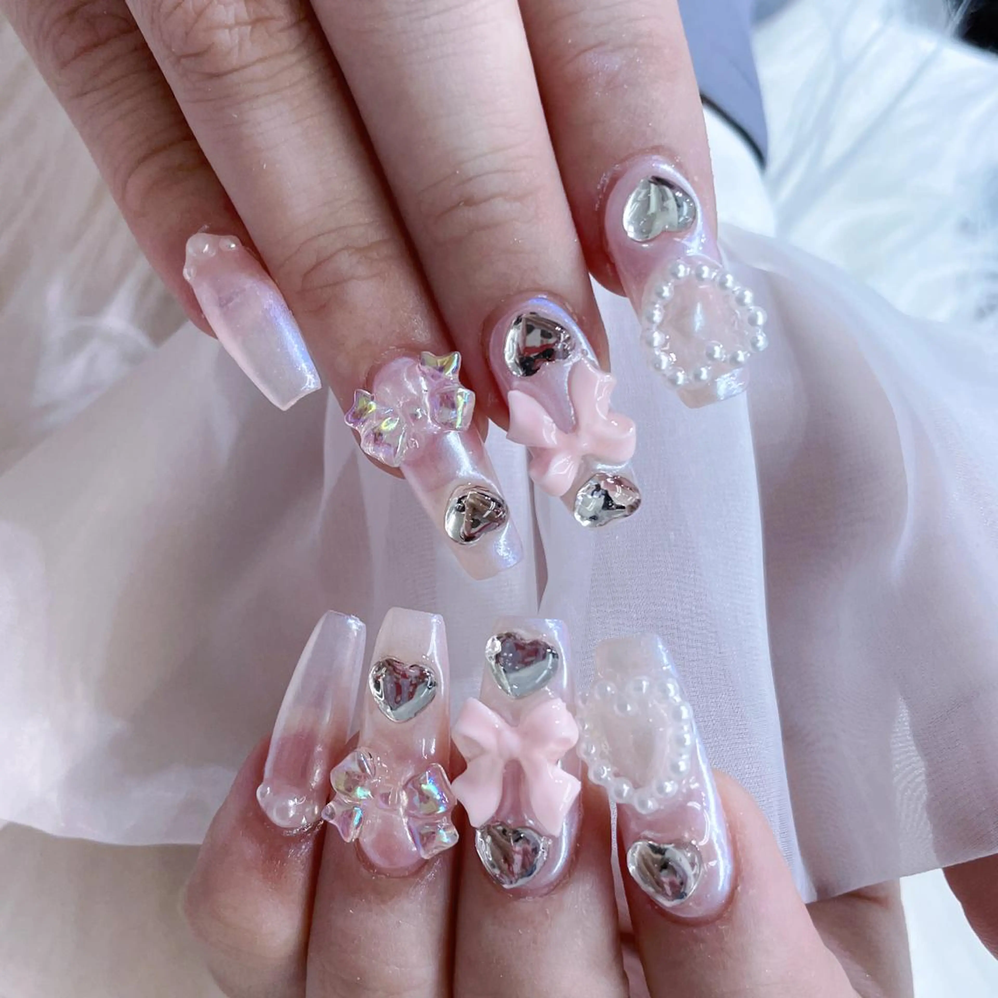 ネイル ハート 韓国ネイル 夏ネイル ワンホンネイル ハンドネイル Melody Nail所属・Melody 3D/スカルプ専門店のネイルデザイン