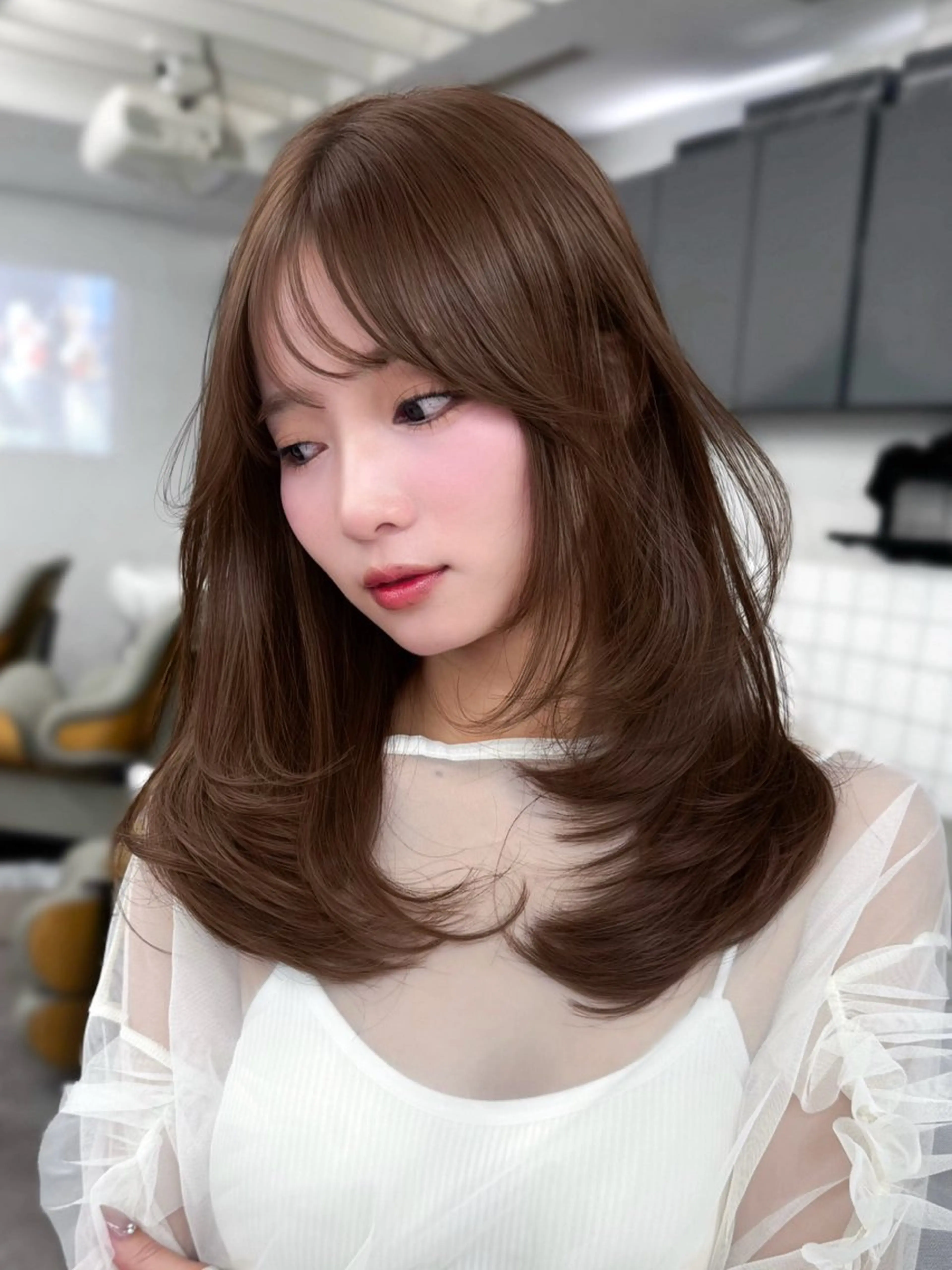 セミロング 韓国ヘア♡ 顔まわりカットayaのヘアスタイル
