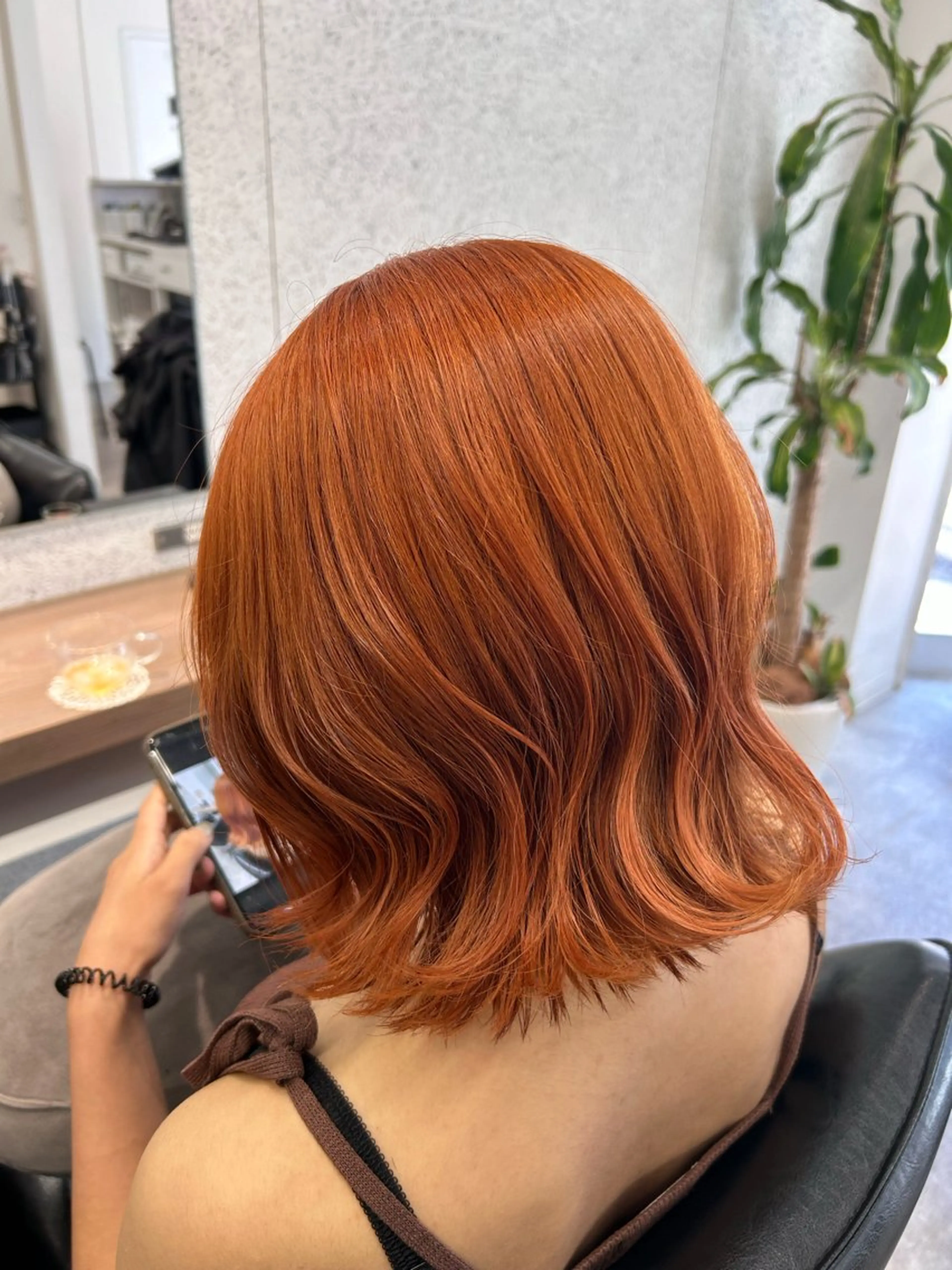 カラー ブリーチ ダブルカラー オレンジ ヘアカラー トリートメント ボブ/透明感カラー/ 髪質改善/🌙/ルナのヘアスタイル