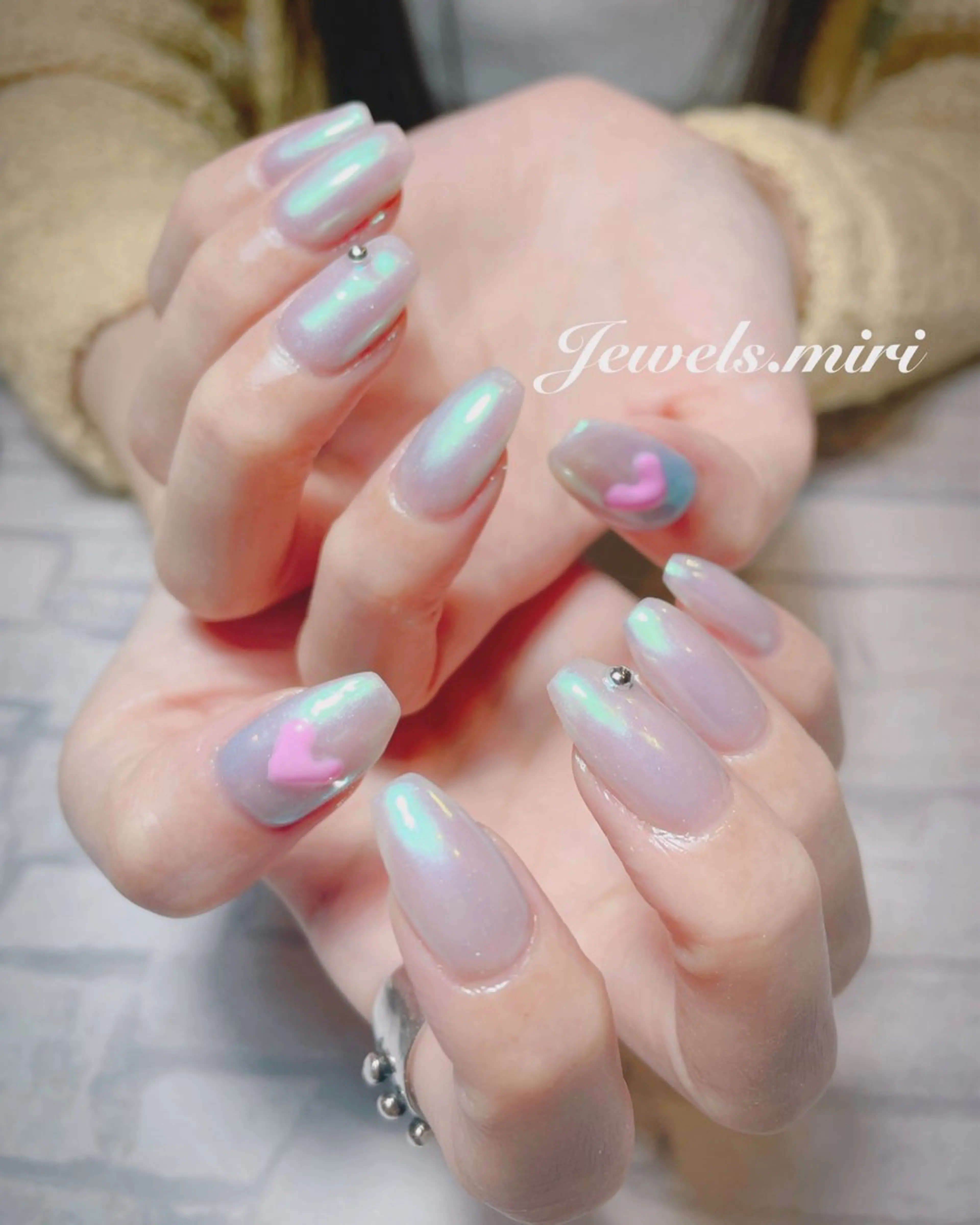 ネイル ハート ミラーネイル ピンク Jewels nail lily 白楽所属・ネイルサロン Jewels Mのネイルデザイン