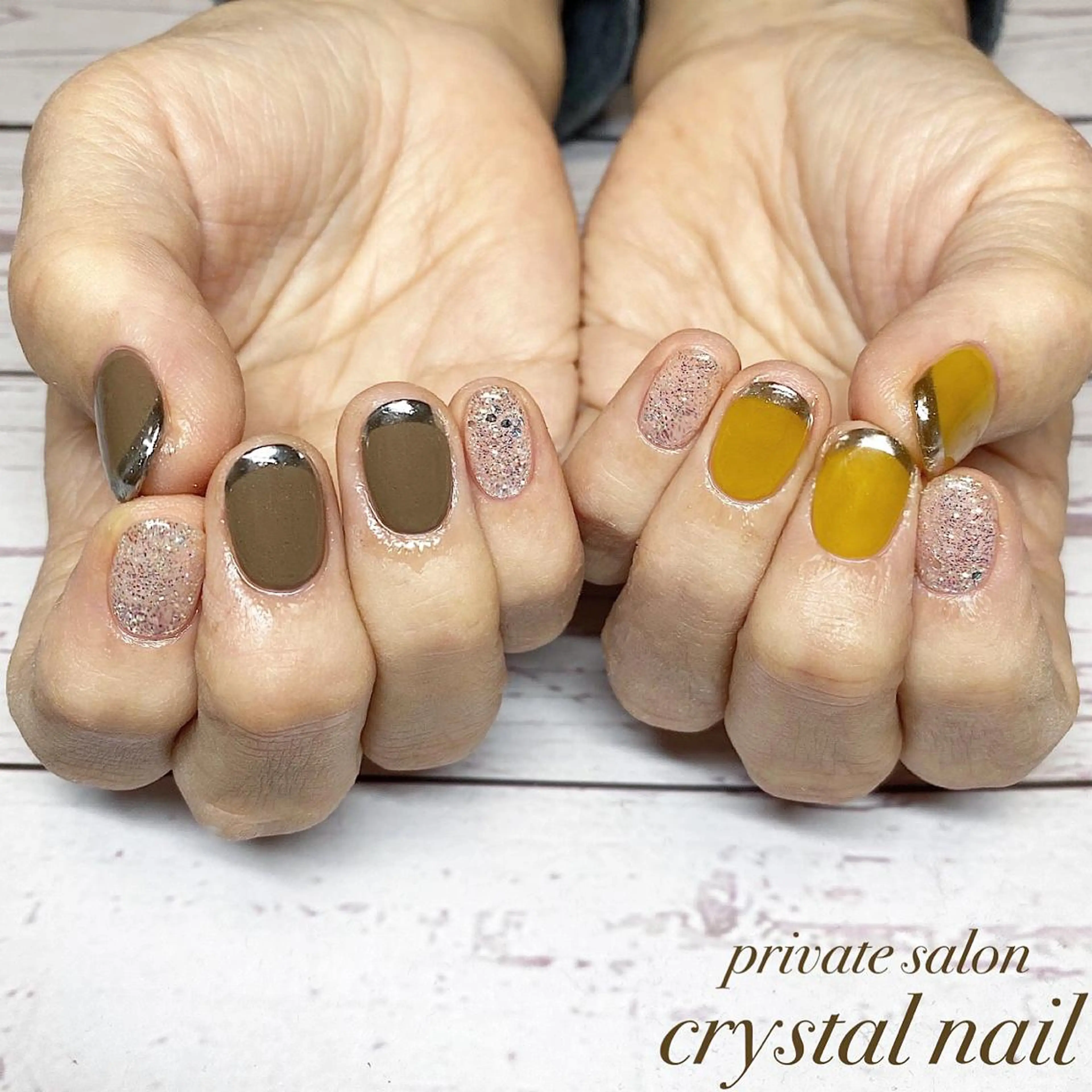 ネイル フレンチネイル ミラーネイル Crystal Nailのネイルデザイン