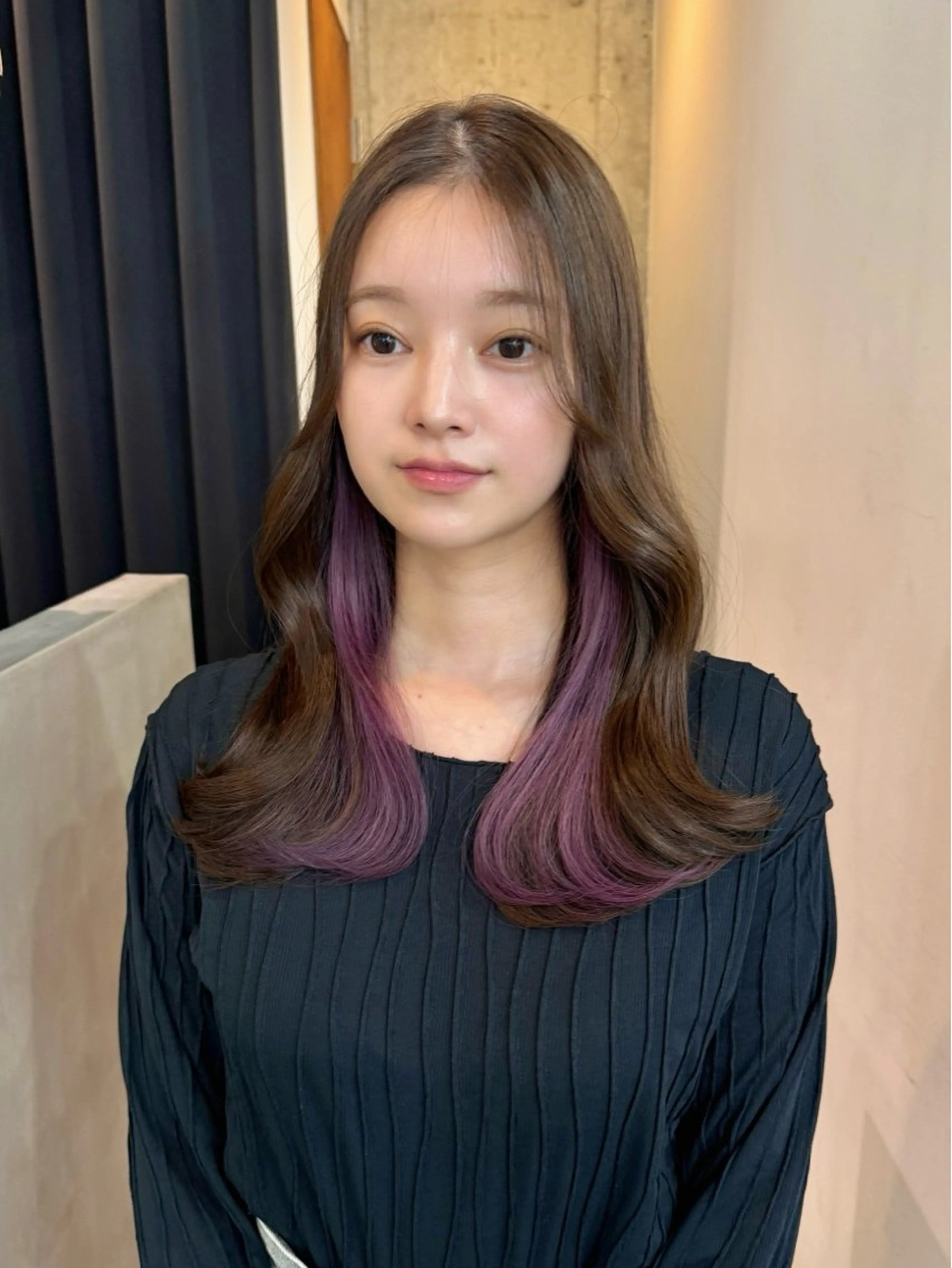 セミロング カラー ラベンダーカラー ピンクカラー ピンクラベンダー ヘアカラー 切りっぱなしボブ/ ブリーチカラー/大塚のヘアスタイル