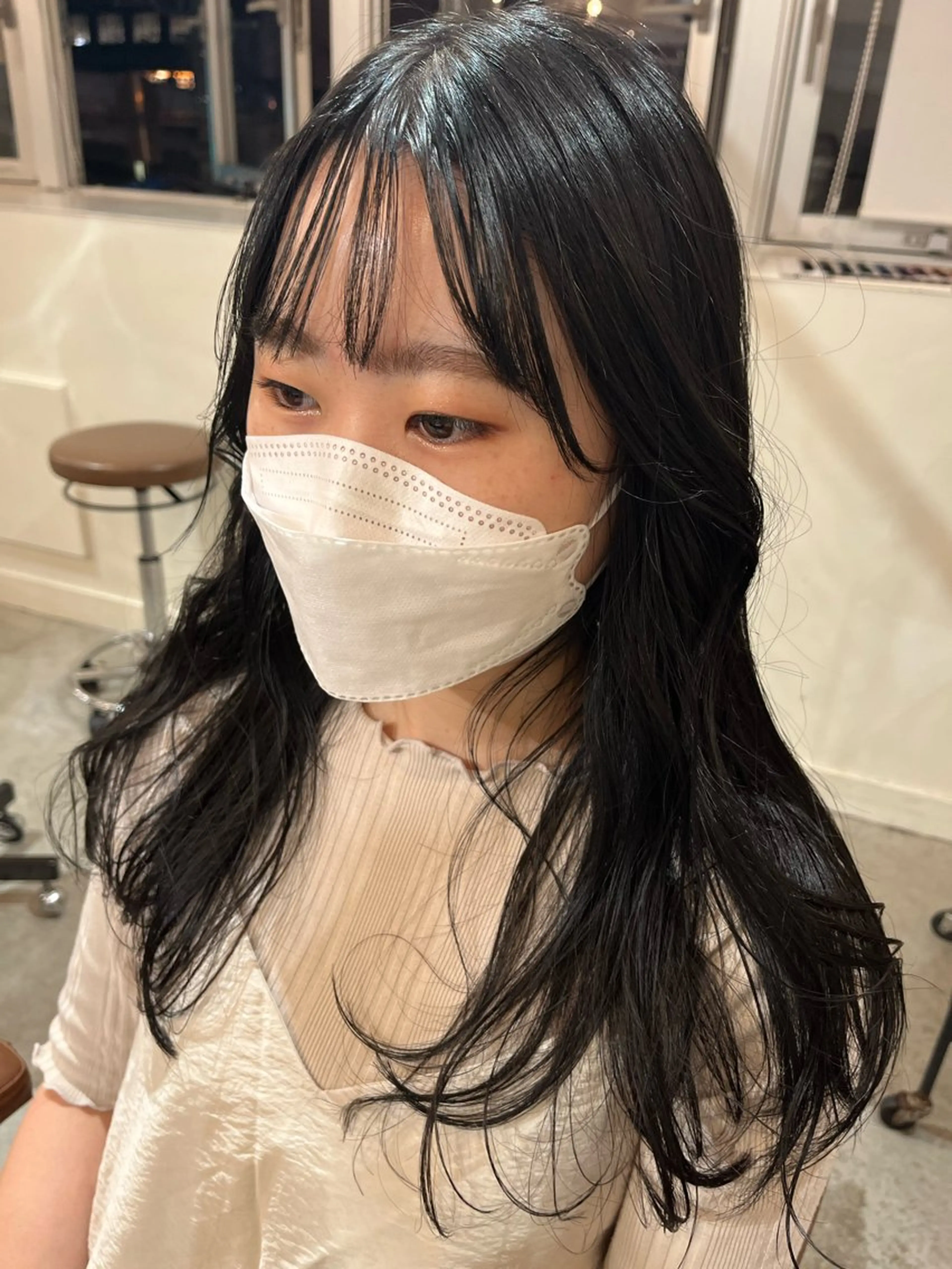 ロング カラー 黒髪 ブルーカラー ブルーブラック 透明感カラー ヘアカラー 梅田/透明感カラー ボブレイヤーきょうかのヘアスタイル