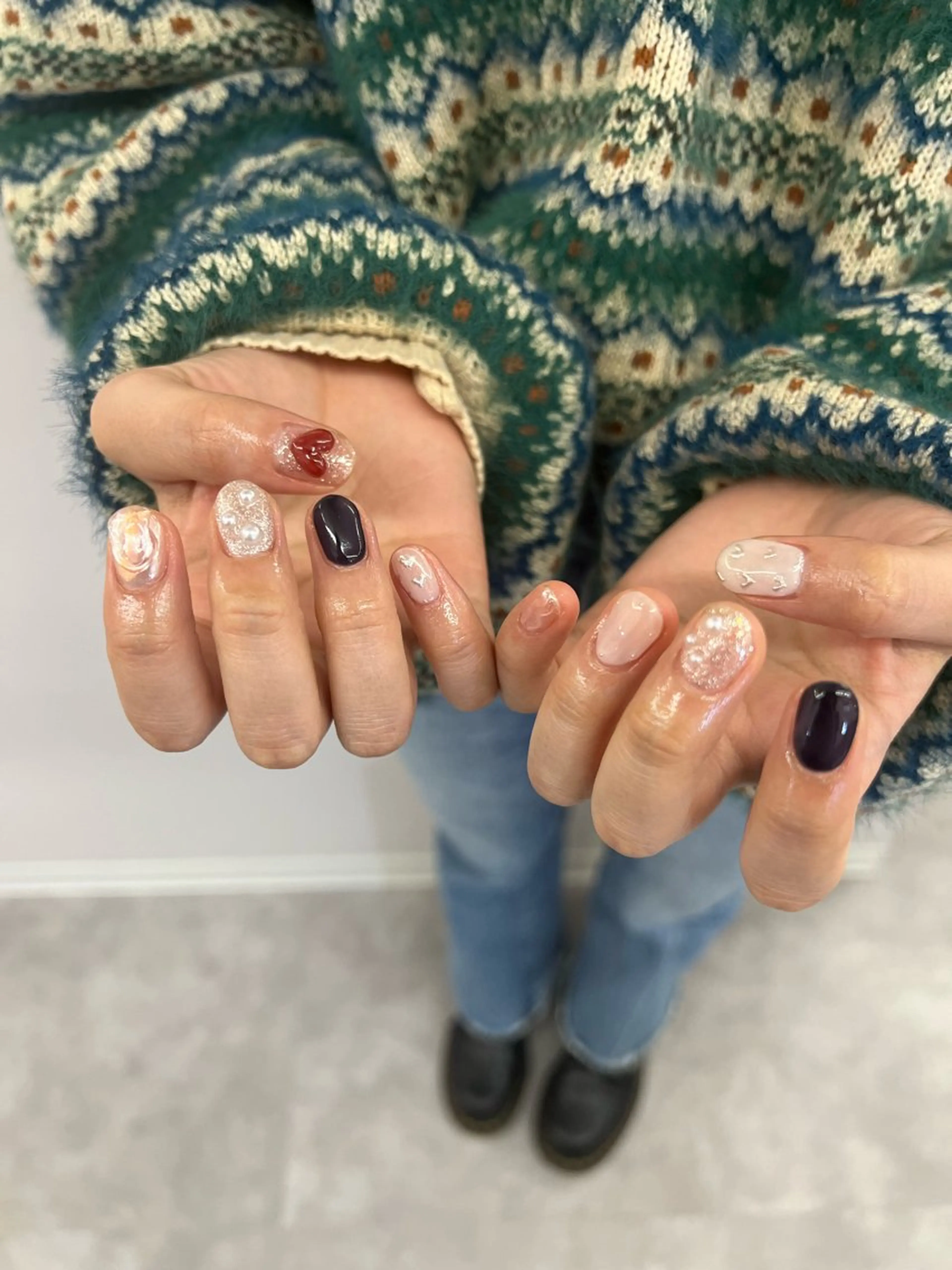 ネイル フラッシュネイル ジェルネイル ハート 韓国ネイル 持ち込み ハンドネイル ハンドケア Bana_ Nailのネイルデザイン