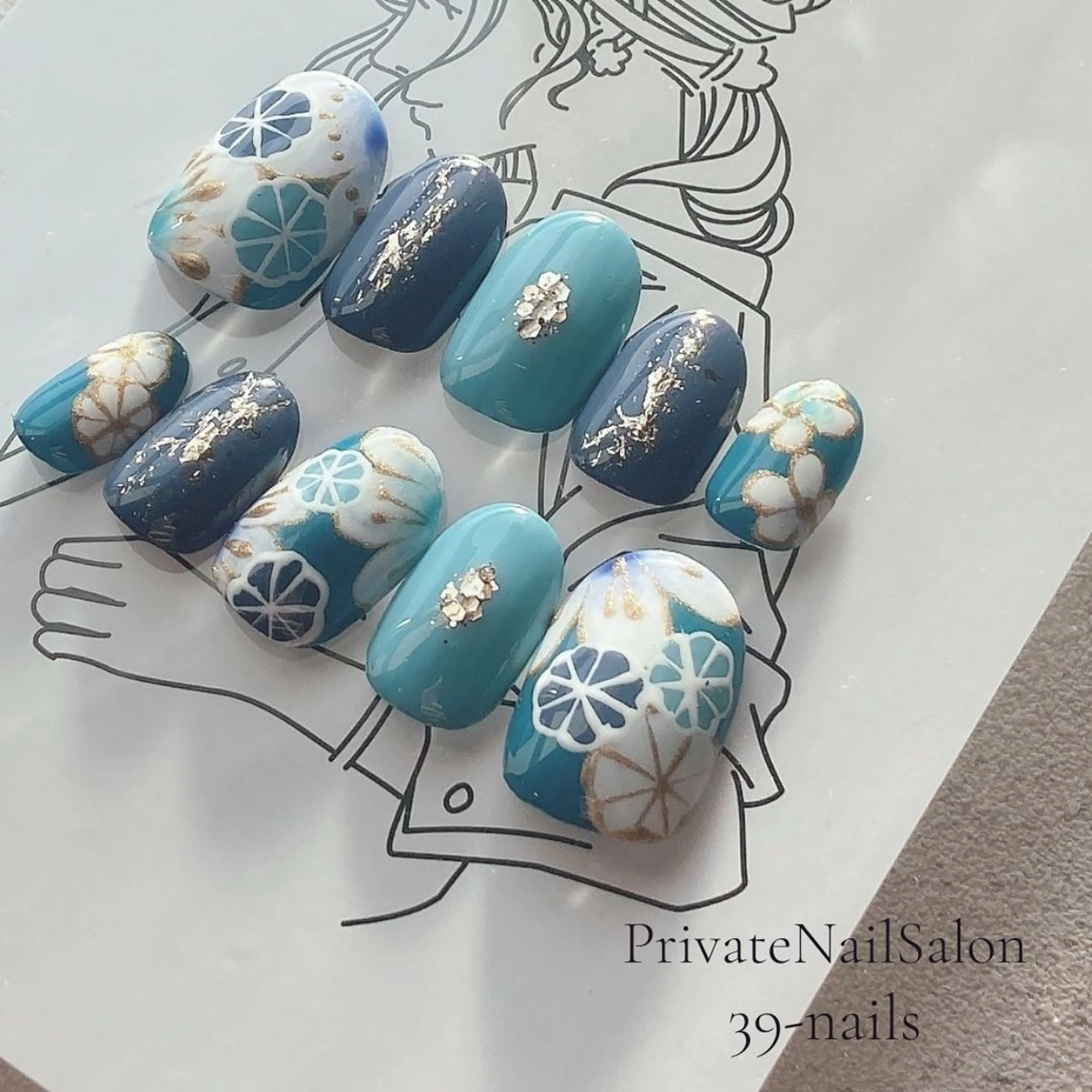 ネイル ブルー 成人式 ブライダルネイル ハンドネイル 39-nails EharaMikuのネイルデザイン