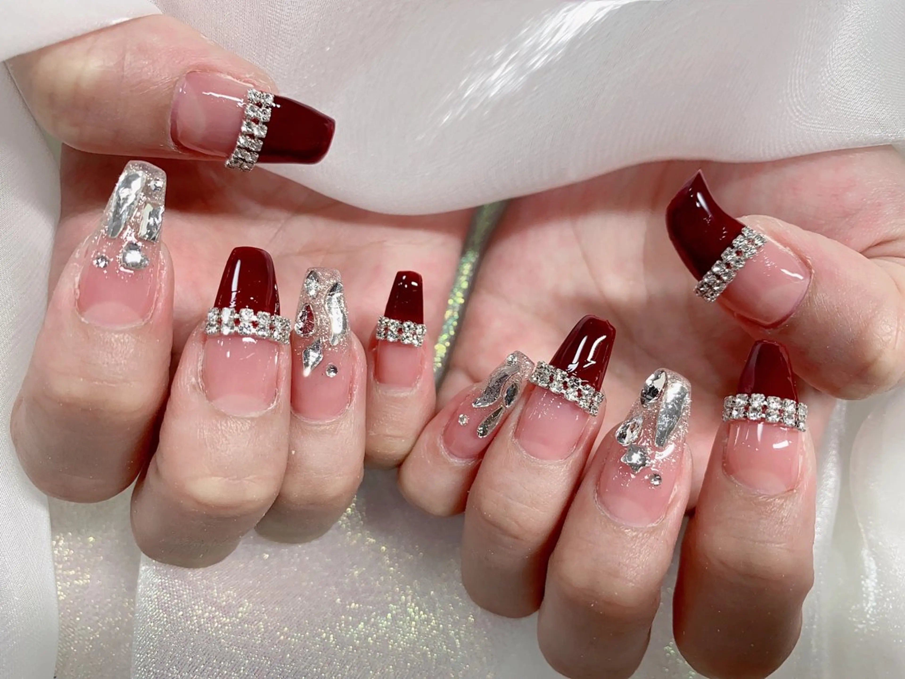 ネイル 長さ出し ジェルネイル キラキラネイル 大理石ネイル(マーブル) ニュアンスネイル Morpho nailのネイルデザイン