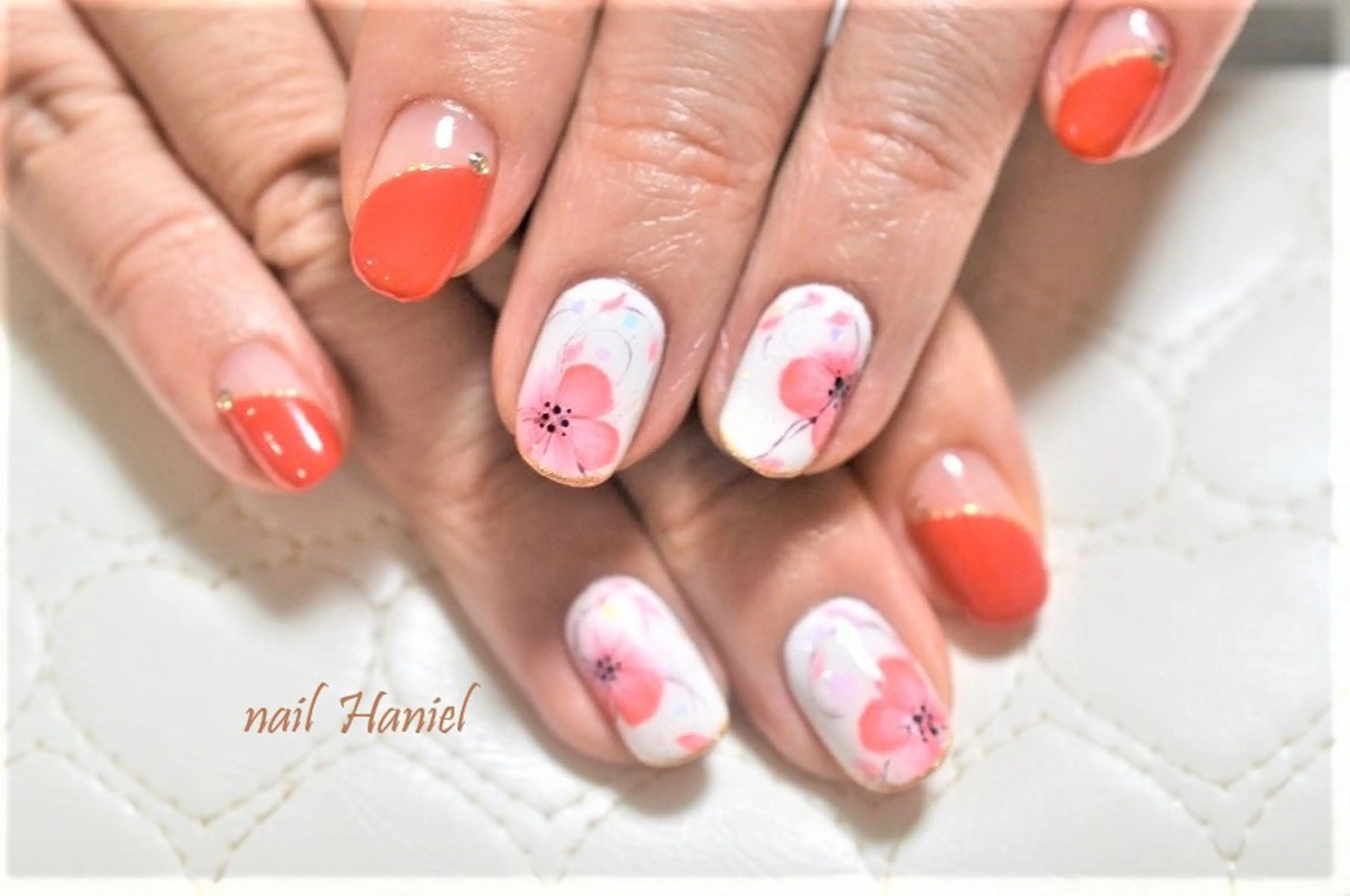 ネイル フラワーネイル ジェルネイル オフィスネイル パラジェル 冬ネイル ハンドネイル nail Haniel所属・半蔵門サロンハニエル 魅神 ちよのネイルデザイン